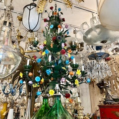 Pair of Double Tiered Italian Tole Chandeliers with Floral Motif, Sold Individua