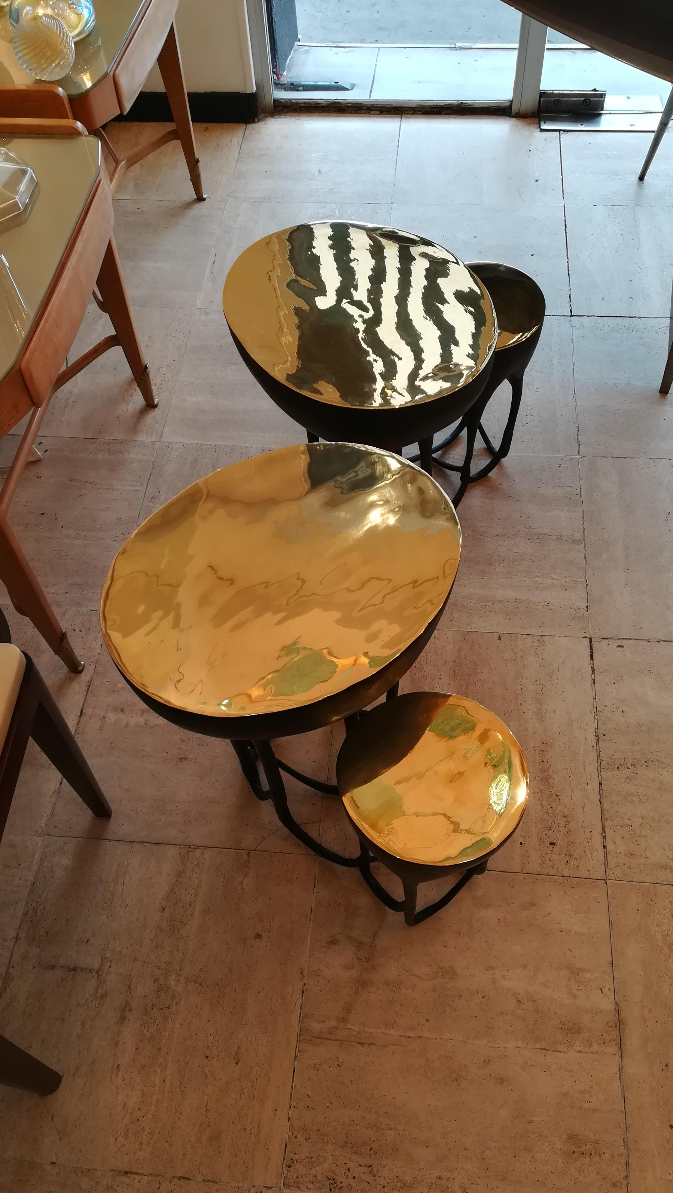 Cast Pair of Double Top Bronze Side Tables