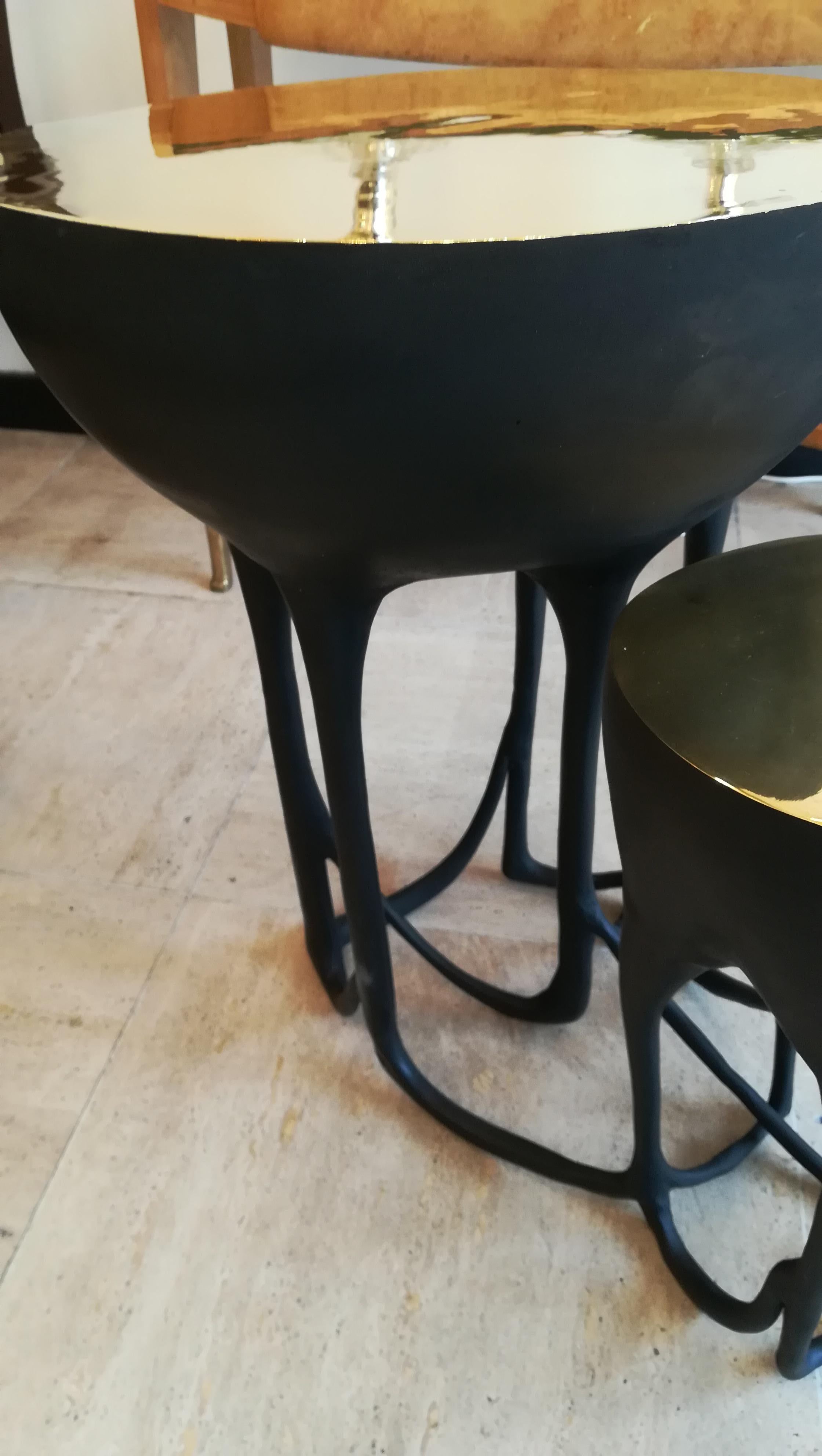 Contemporary Pair of Double Top Bronze Side Tables