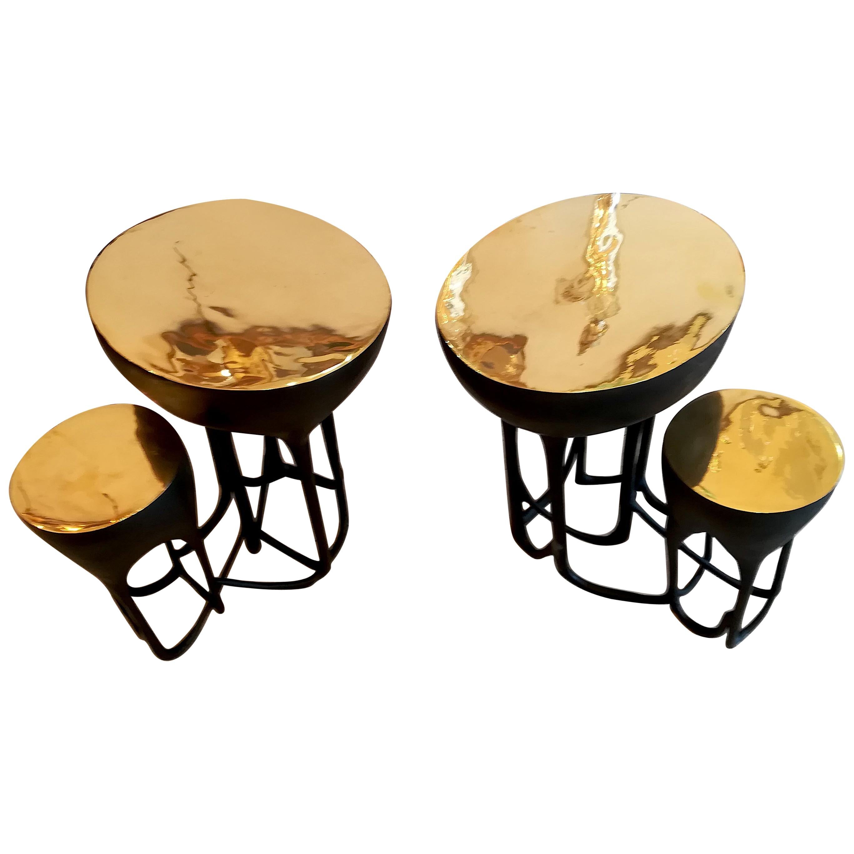Pair of Double Top Bronze Side Tables