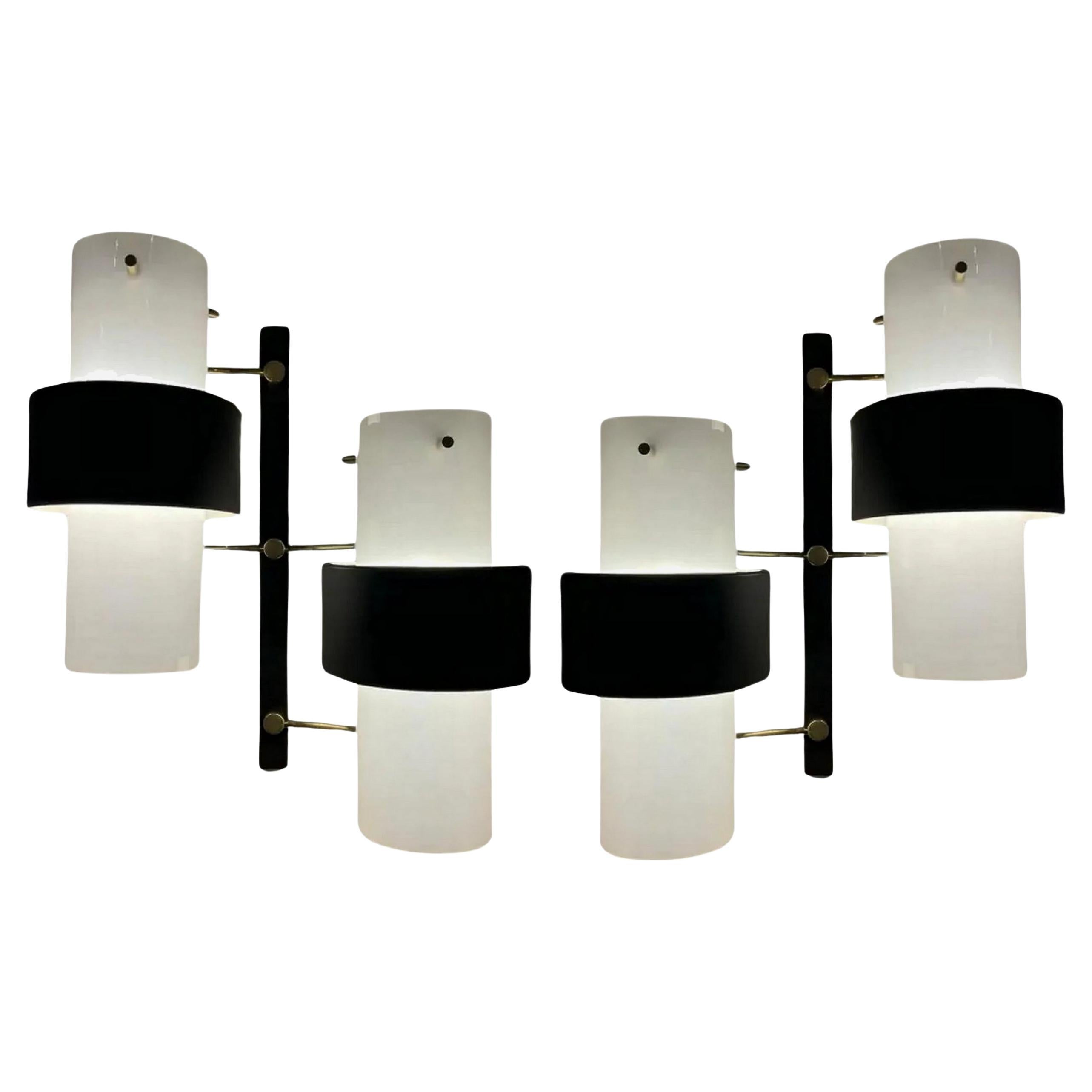 Pair of double wall lamps in perspex, brass and lacquered metal, Ed.Lunel 1960