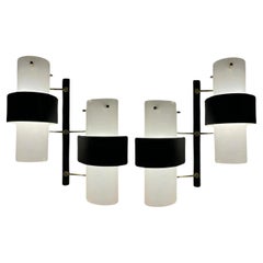 Pair of double wall lamps in perspex, brass and lacquered metal, Ed.Lunel 1960