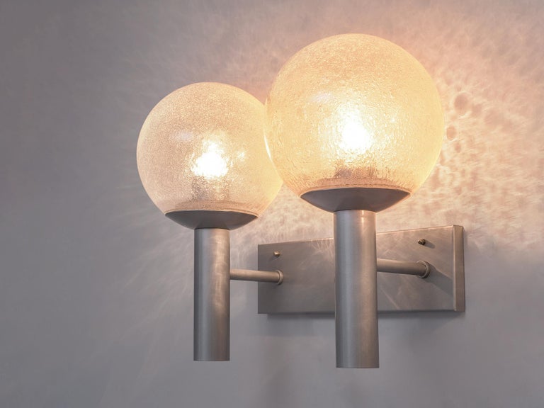 Late 20th Century Pair of Double Wall Lights with Structured Glass For Sale
