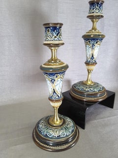 Pair of Doulton Lambeth Candlesticks, circa 1890