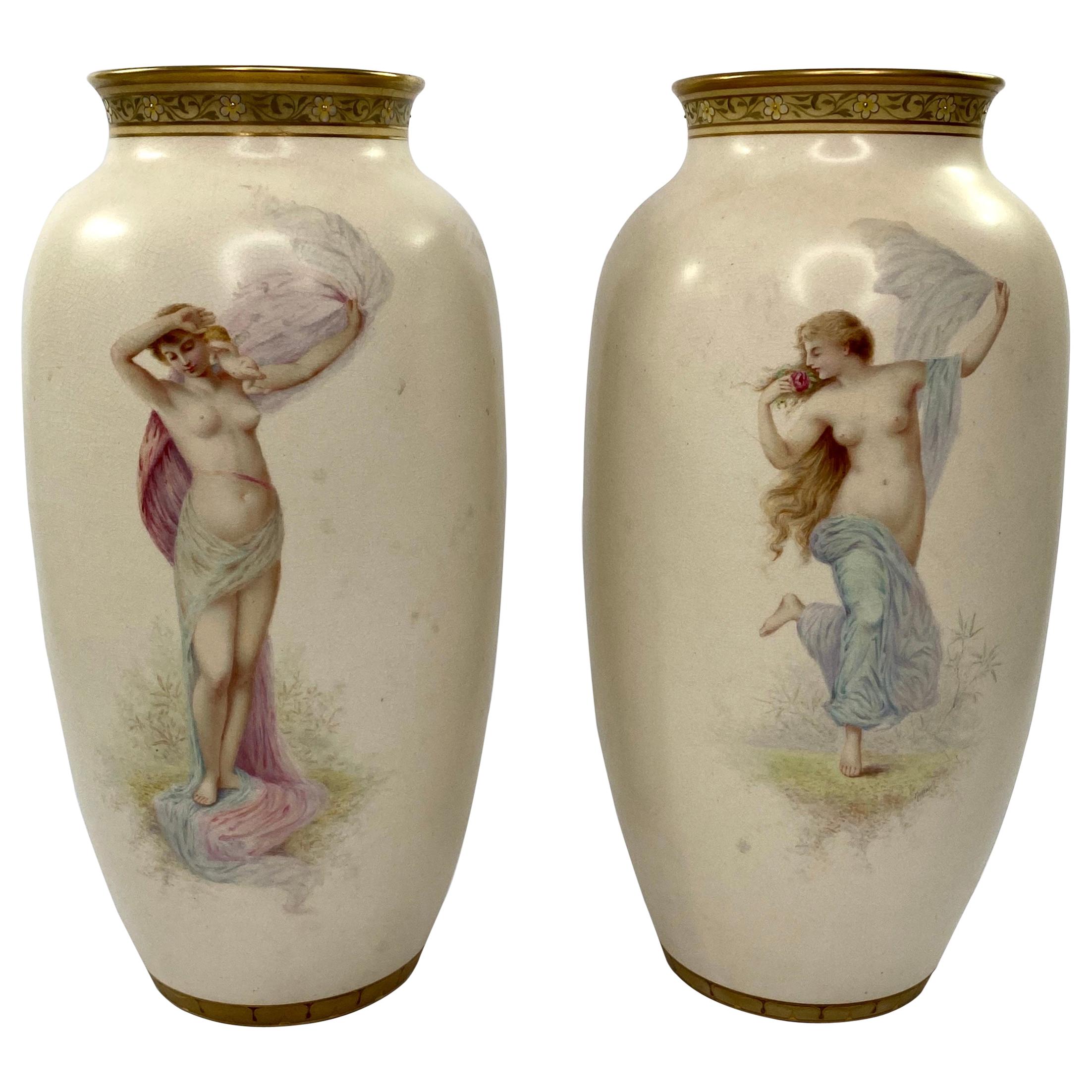 Pair of Doulton Lambeth Faience Vases. J.P. Hewitt, circa 1885 For Sale