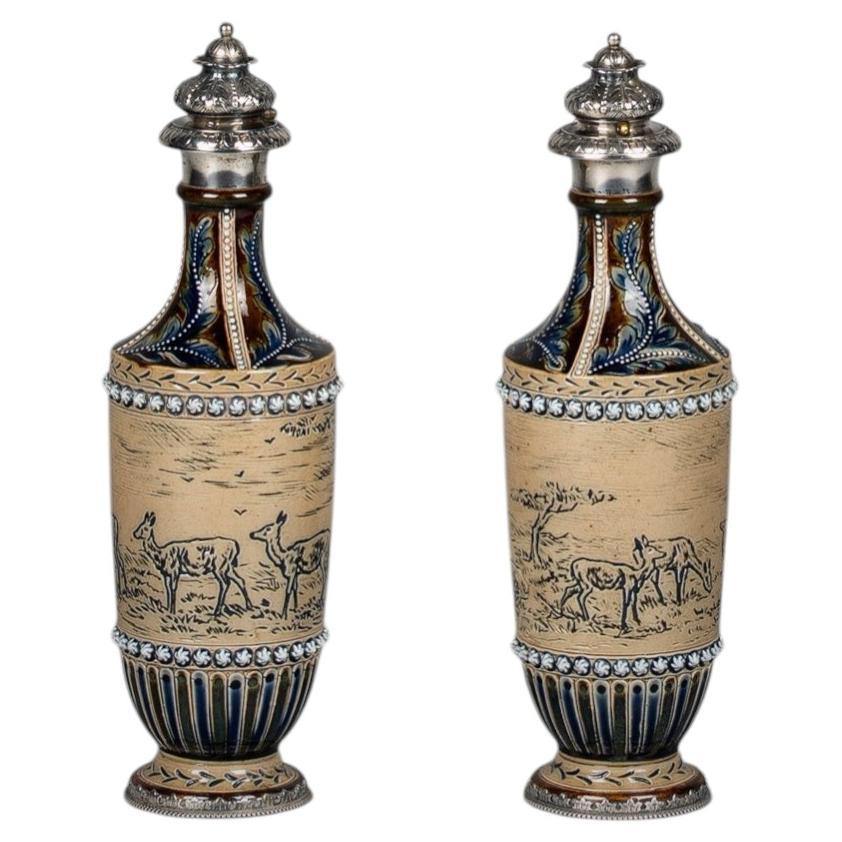 Pair of Doulton Lambeth Perfume Bottles, Dated 1876 For Sale