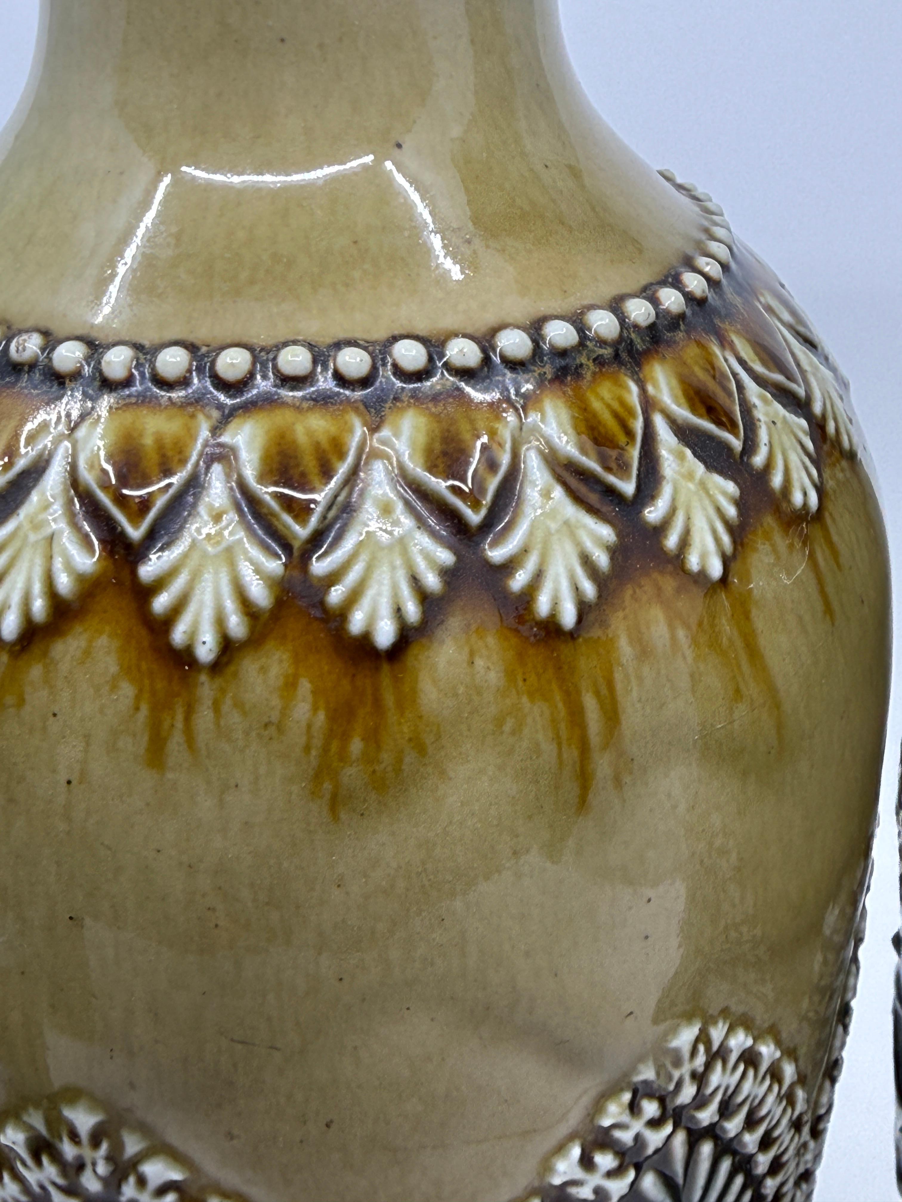 Pair of Doulton Lambeth Salt Glazed Decorated Vases 1884 in vendita 4