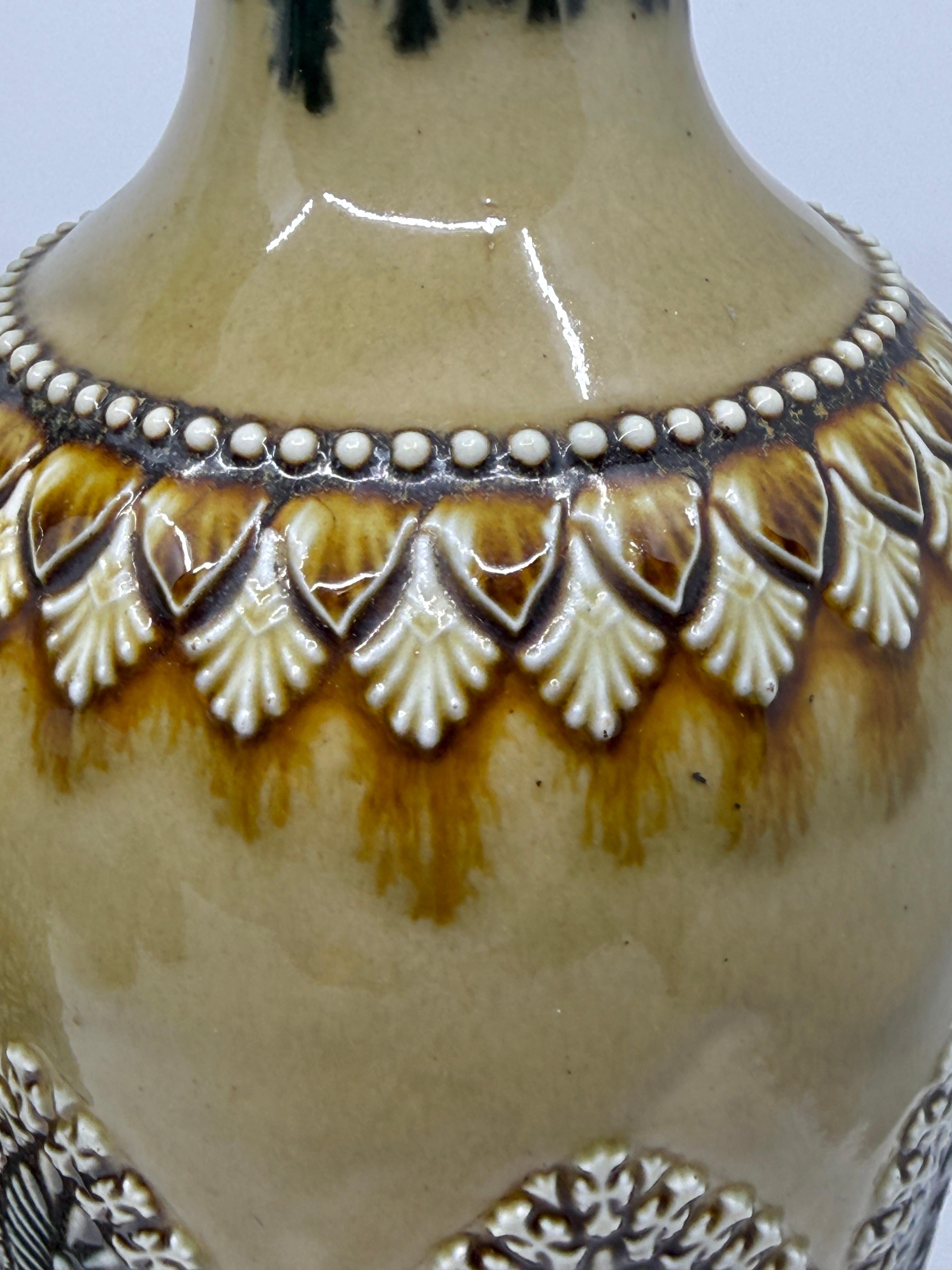 Pair of Doulton Lambeth Salt Glazed Decorated Vases 1884 in vendita 5