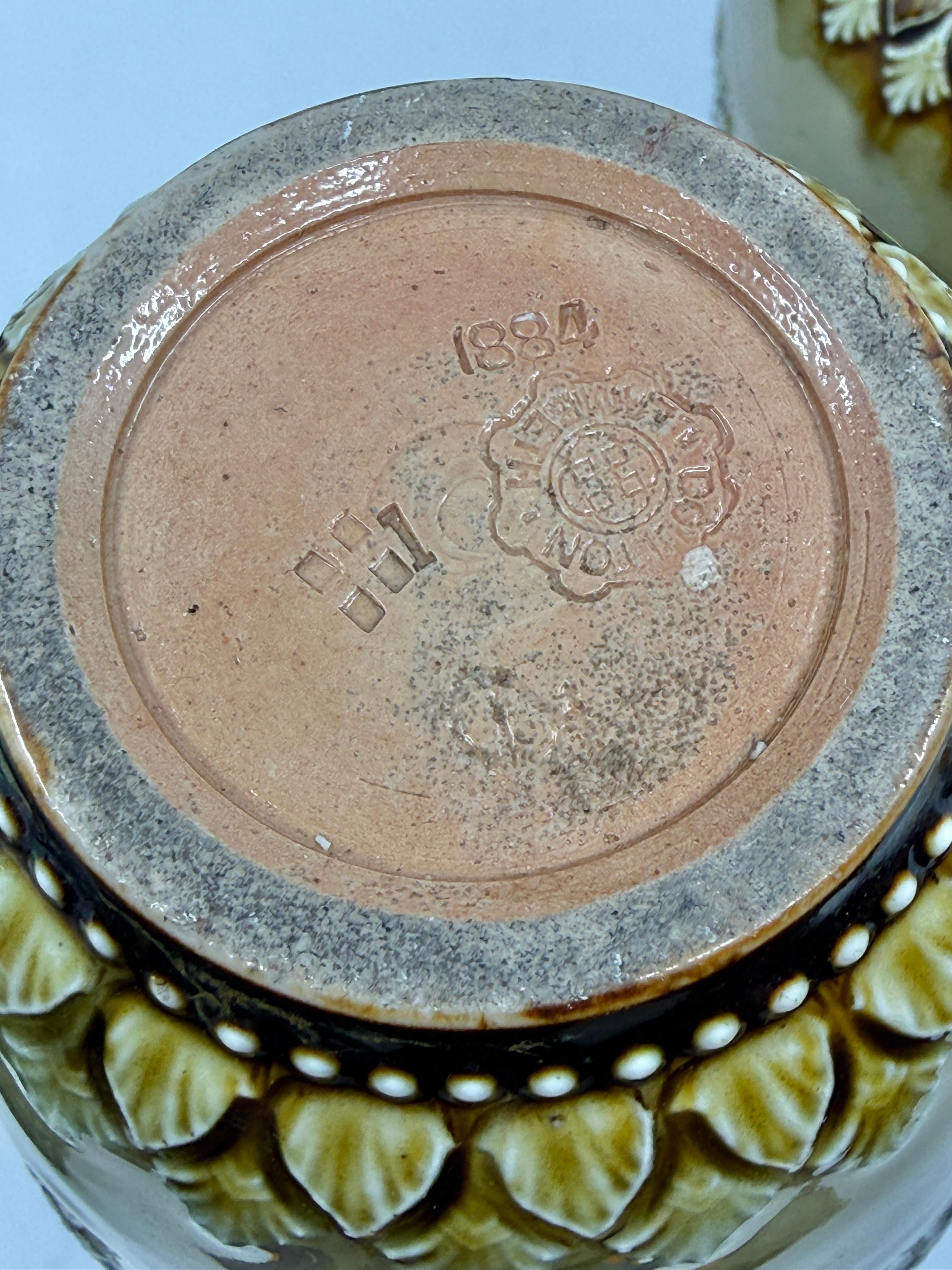 Pair of Doulton Lambeth Salt Glazed Decorated Vases 1884 in vendita 7