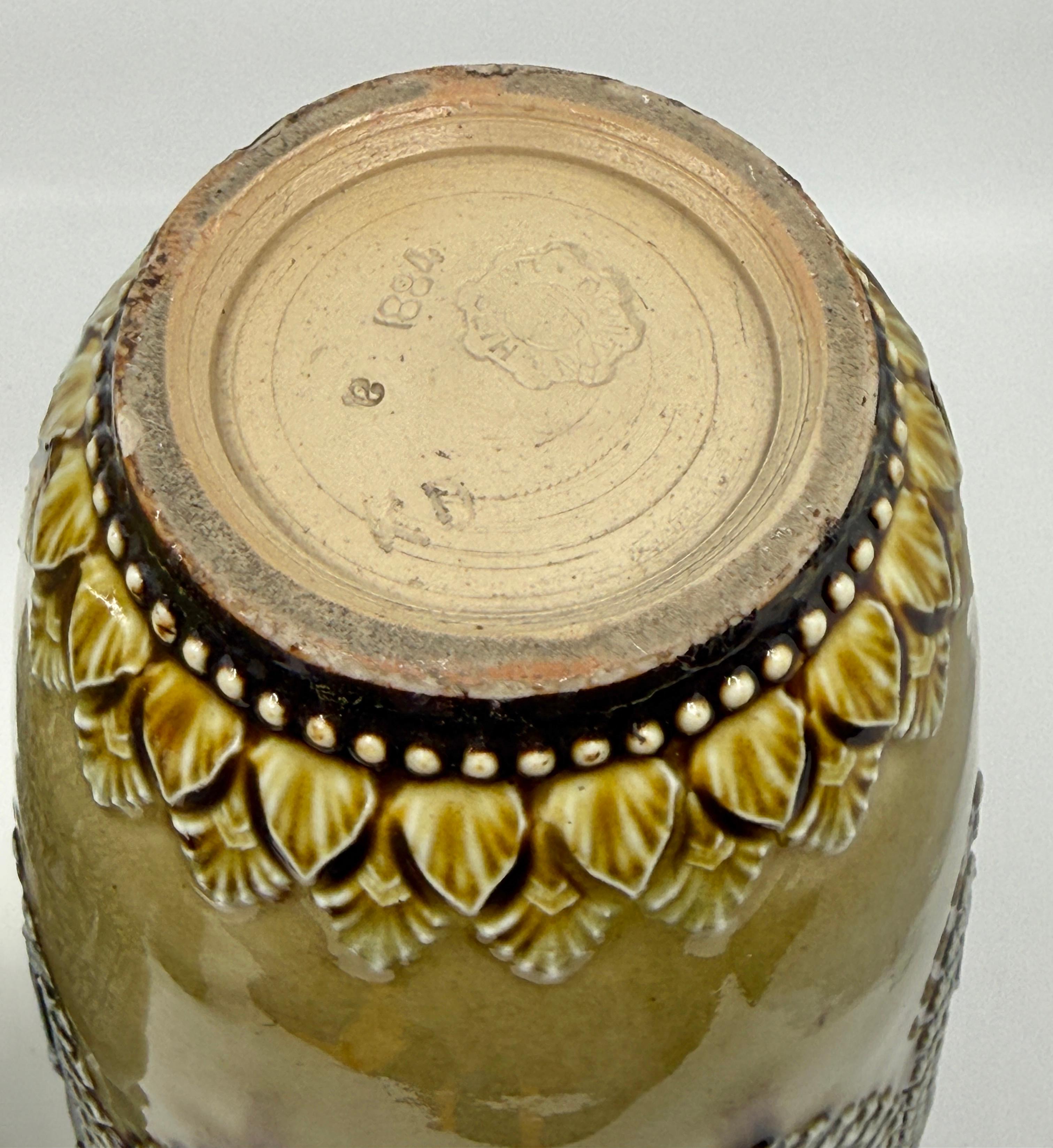 Pair of Doulton Lambeth Salt Glazed Decorated Vases 1884 in vendita 8