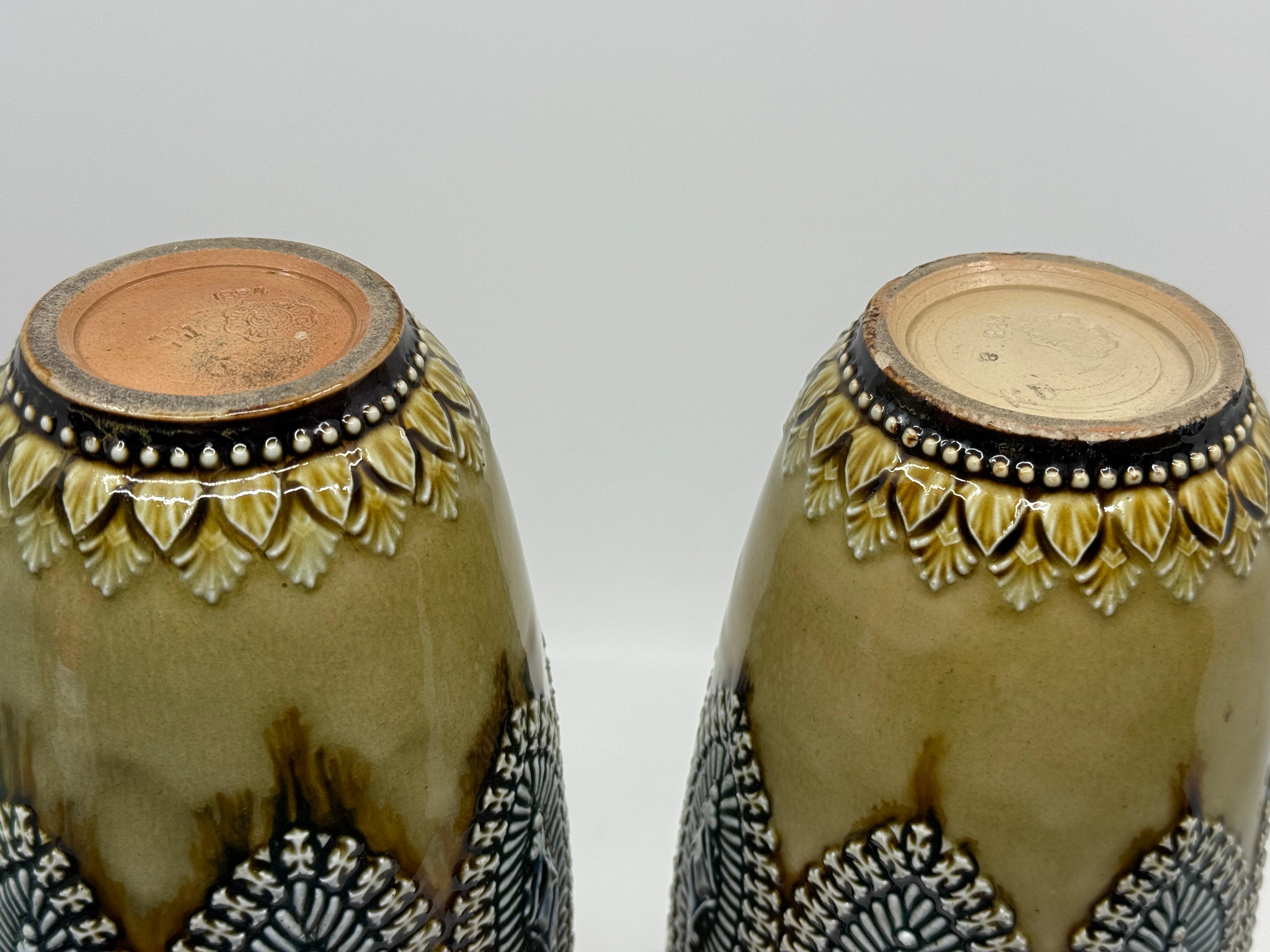 Pair of Doulton Lambeth Salt Glazed Decorated Vases 1884 in vendita 9
