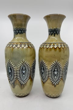 Pair of Doulton Lambeth Salt Glazed Decorated Vases 1884
