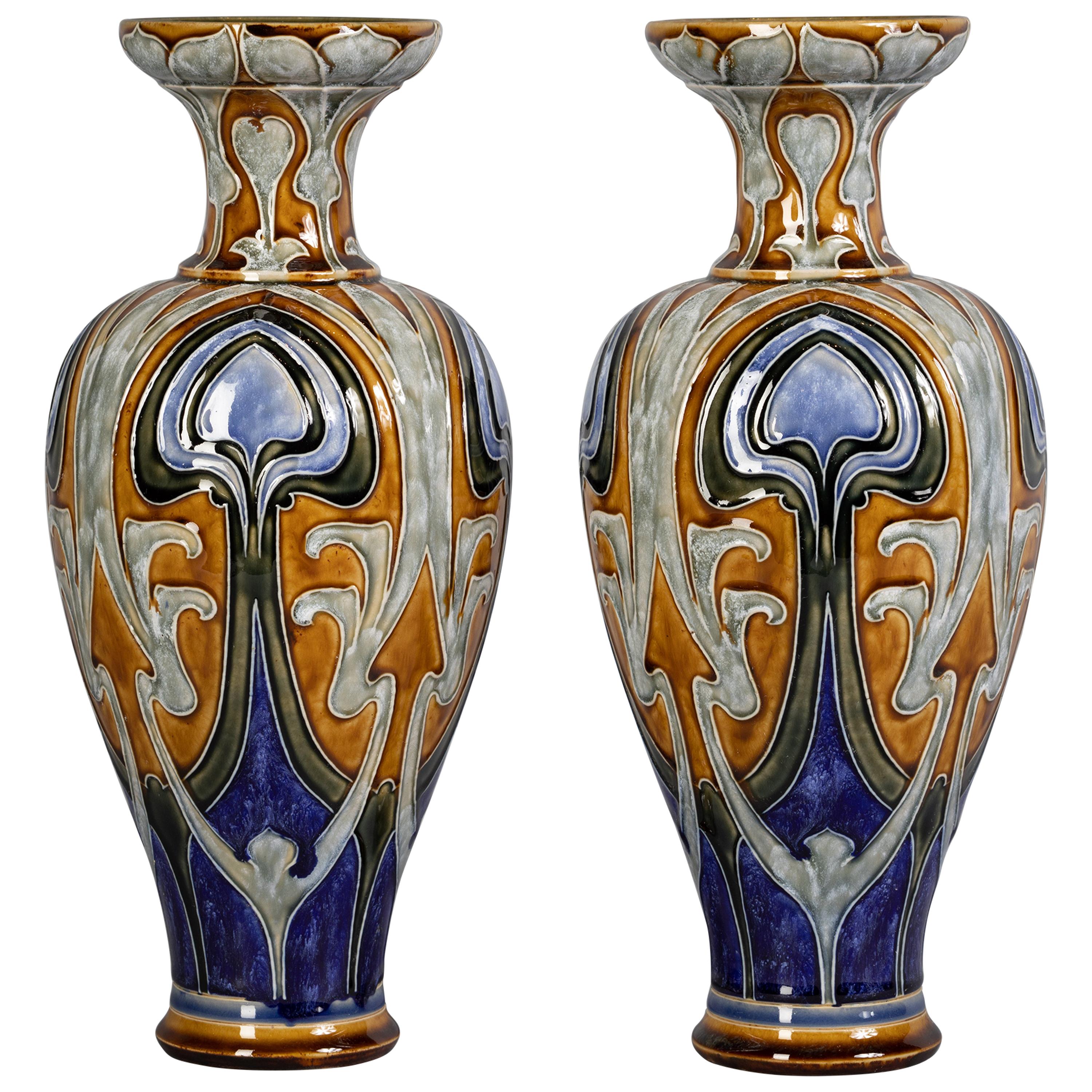 Pair of Doulton Lambeth Stoneware Vases, Dated 1907