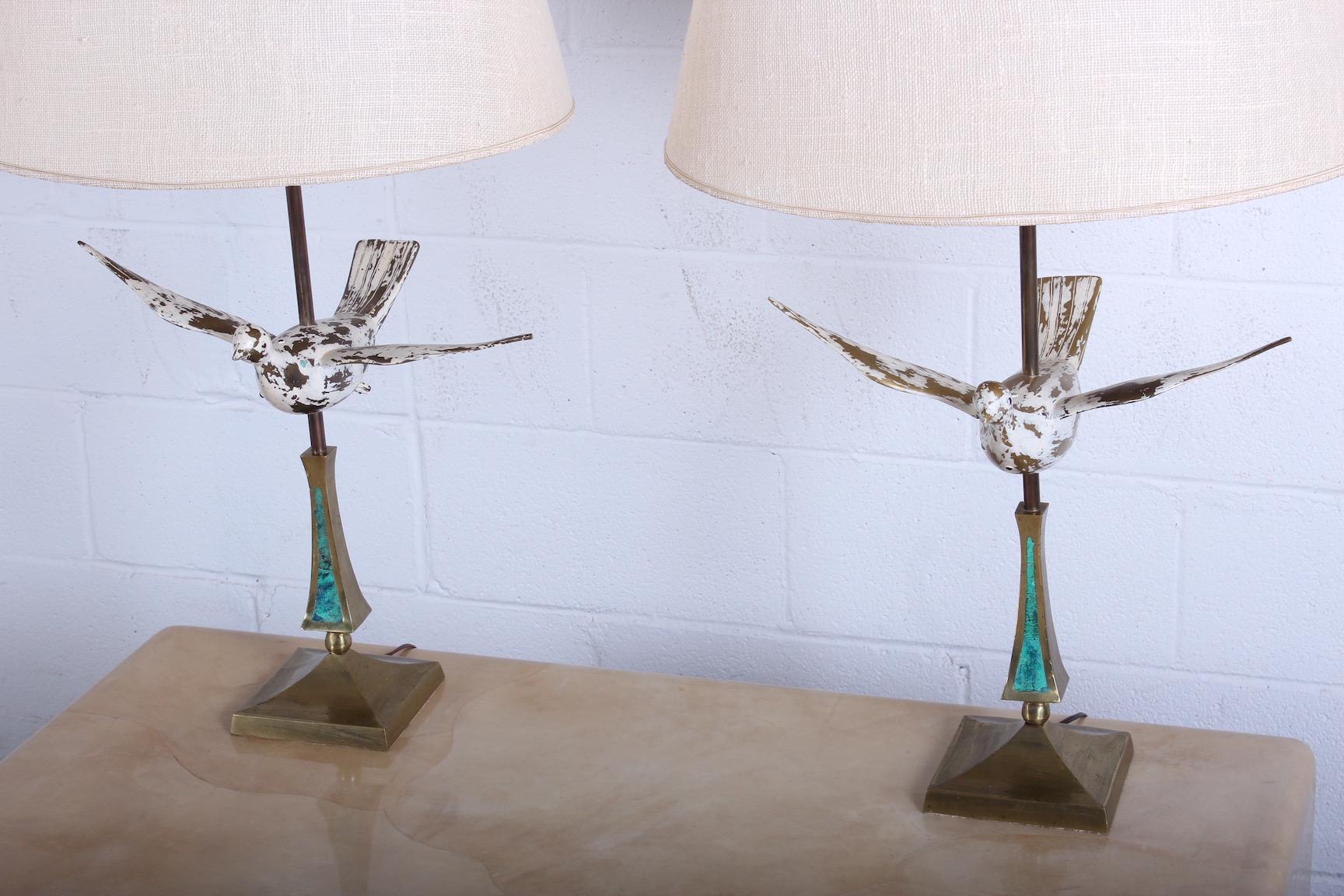 Brass Pair of Dove Lamps by Pepe Mendoza
