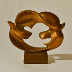Pair of Doves Sculpture Cast Bronze, French by Coutelle, 1960s