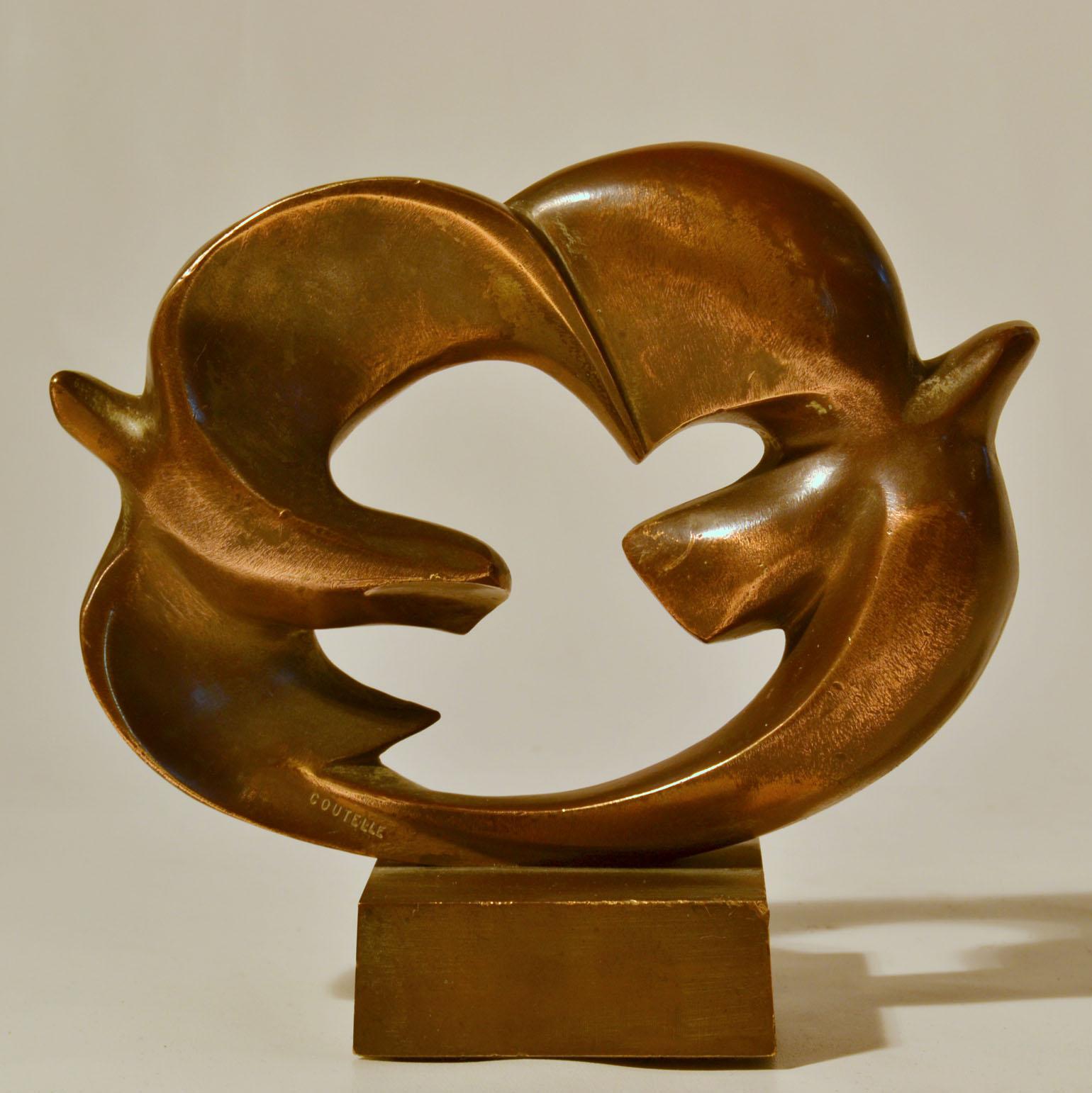Pair of Doves Sculpture Cast Bronze, French by Coutelle, 1960s 1