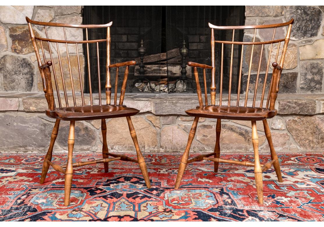 Country Pair Of  D.R. Dimes Bird Cage Windsor Arm Chairs For Sale