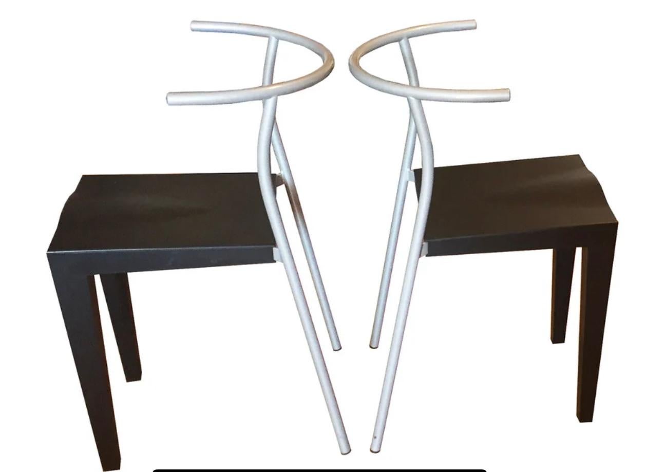 Postmoderne Paire de chaises Dr. Glob noires et argentées, Philip Stark pour Kartell, Italie  en vente