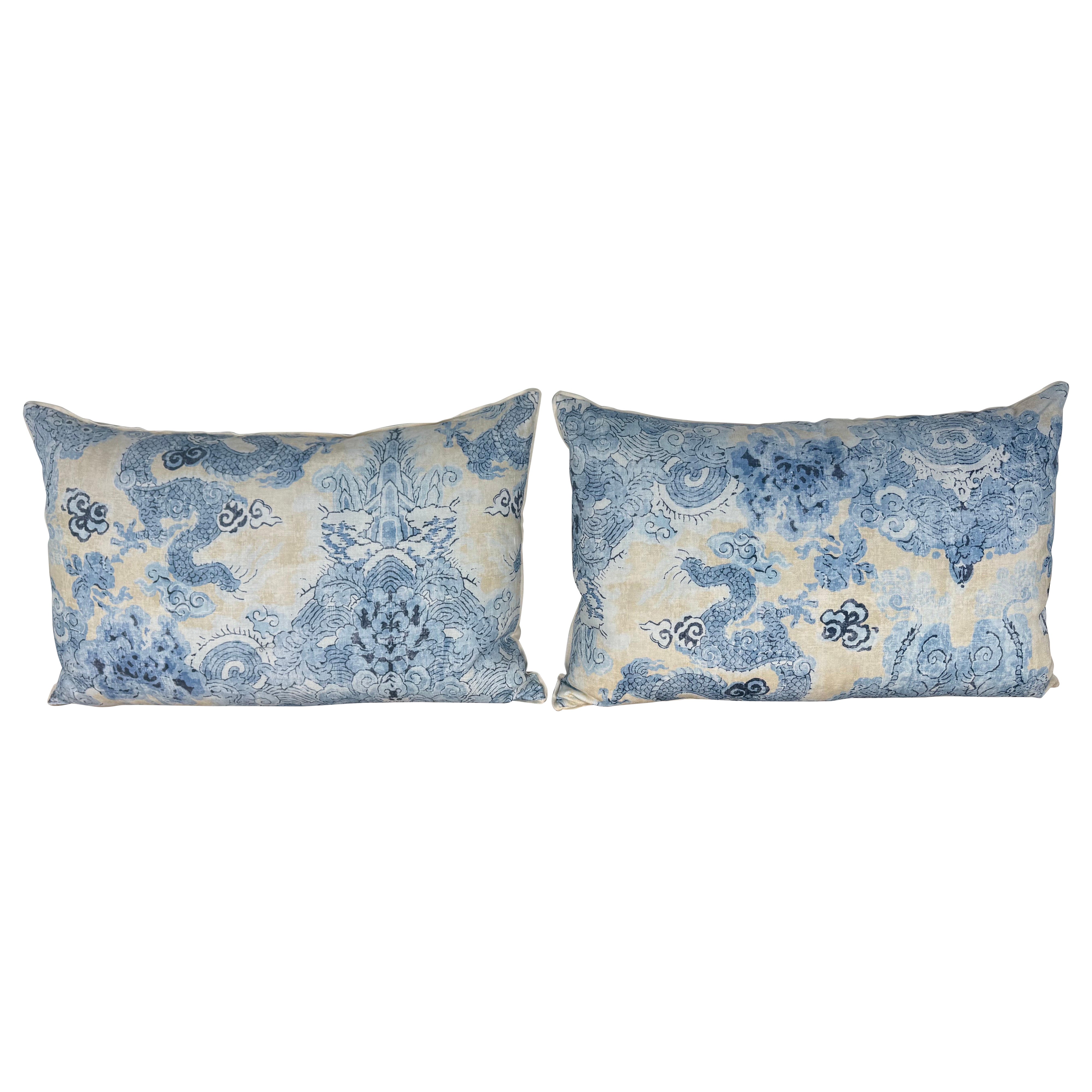 Pair of Dragon Printed linen Pillows For Sale