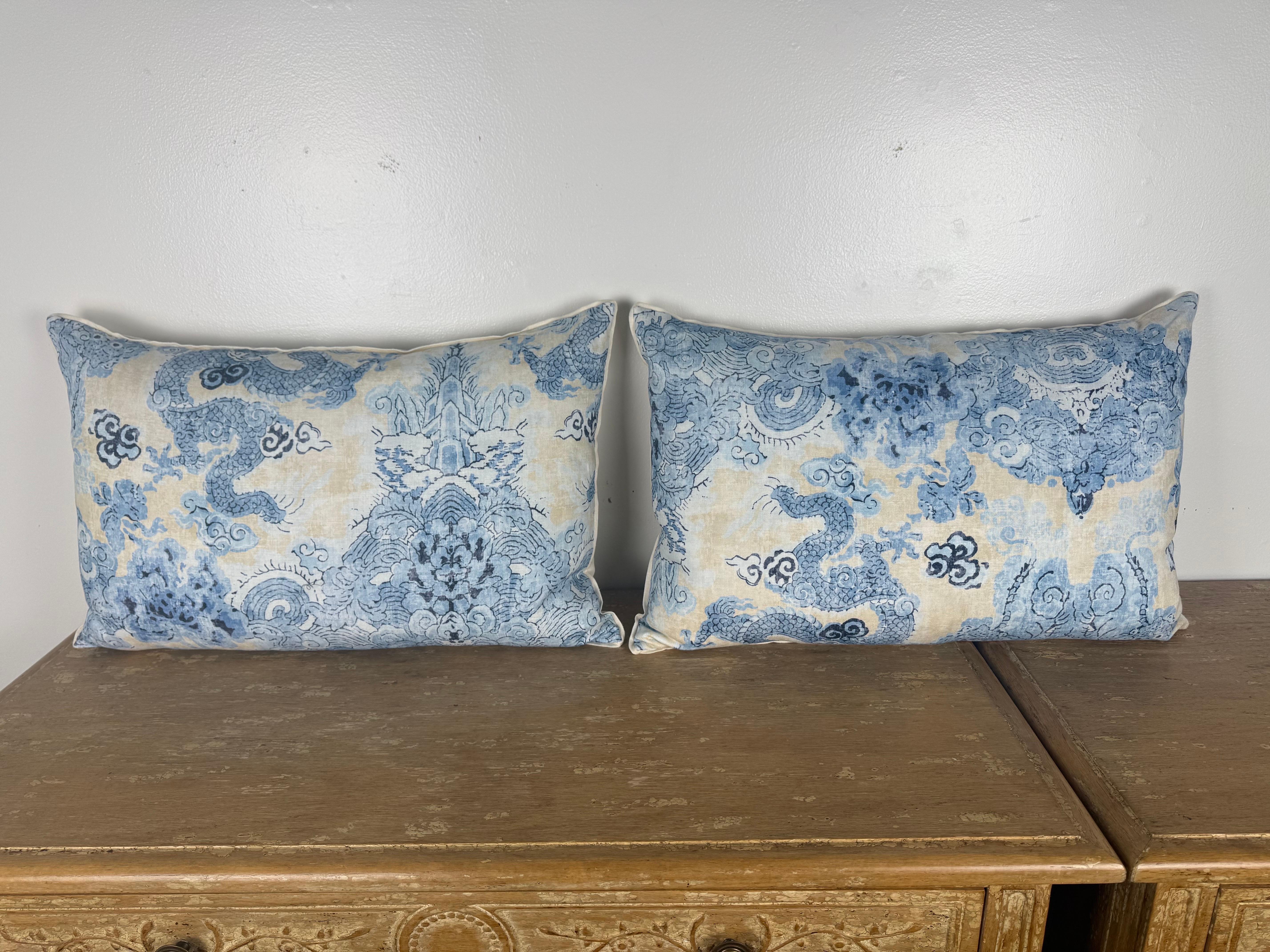 Pair of Dragon Printed linen Pillows