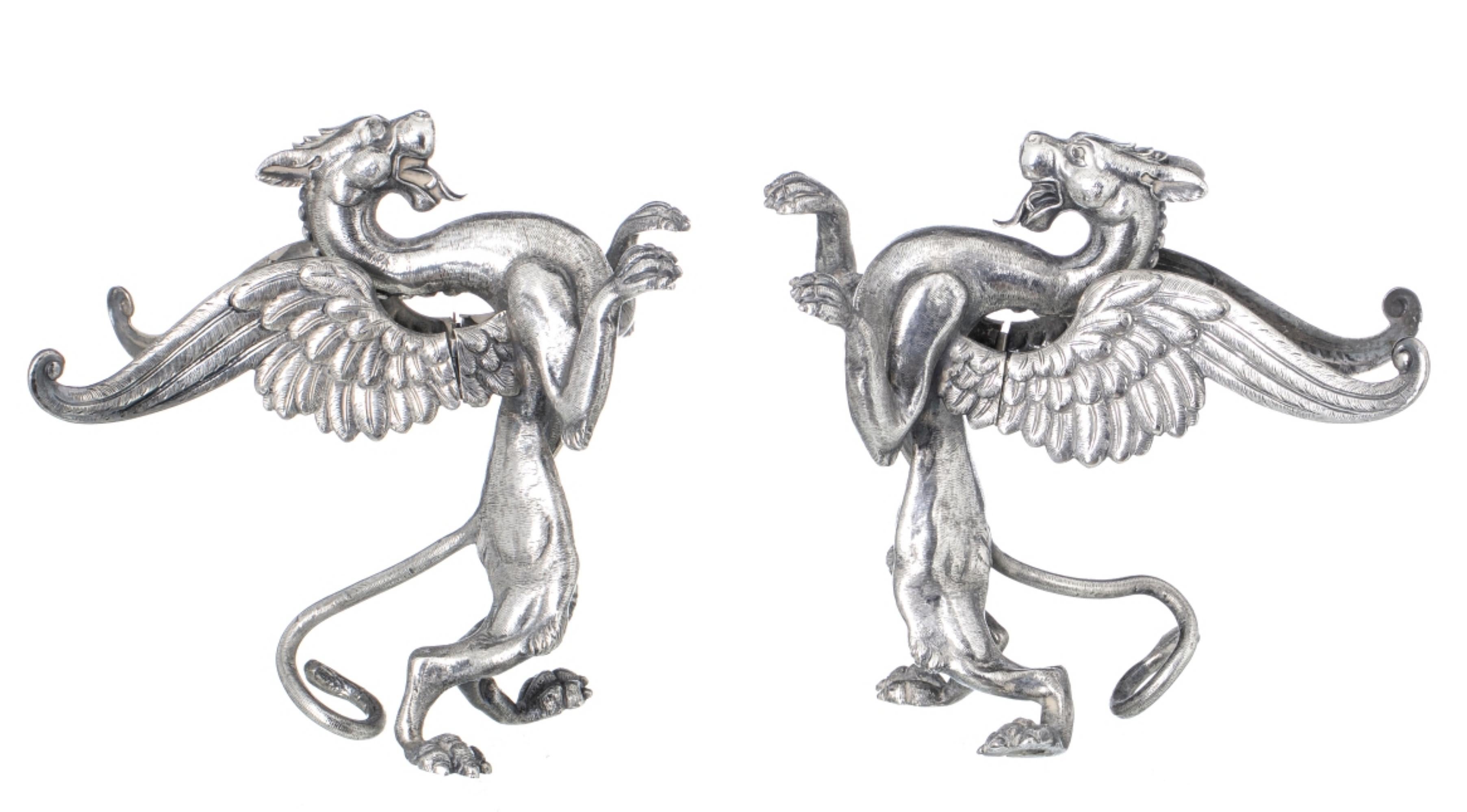 Portuguese PAIR OF DRAGONS IN PORTUGUESE SILVER 20th Century For Sale