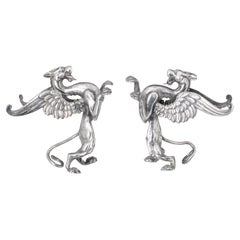 PAIR OF DRAGONS IN PORTUGUESE SILVER 20th Century