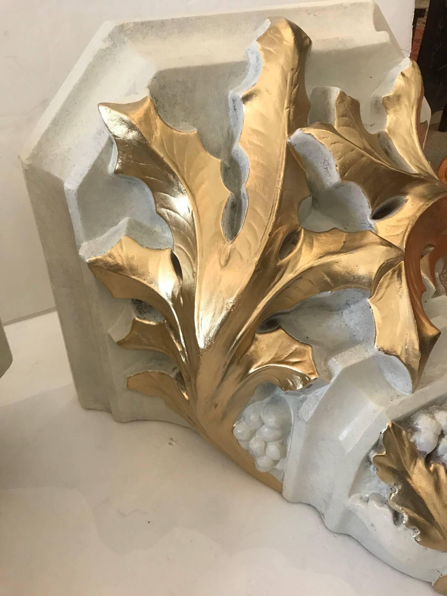 Pair of Dramatic Monumental French Cream and Gold Wall Brackets In Excellent Condition For Sale In Hopewell, NJ