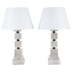 Pair of Dramatic Rock Crystal and Smokey Quartz Table Lamps