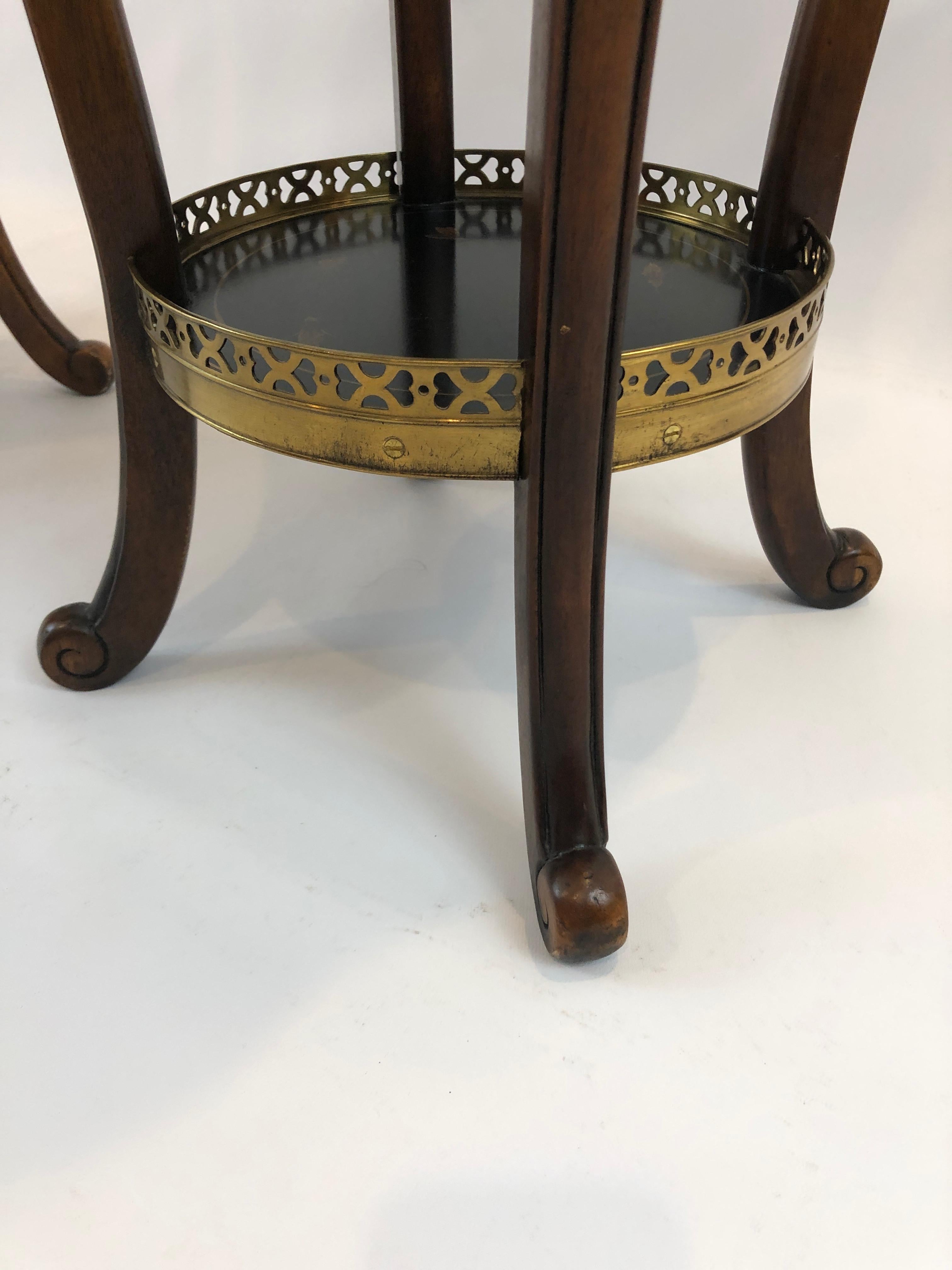 Pair of Dramatic Theodore Alexander Hand Painted Ebonized Wood and Brass Stands In Excellent Condition In Hopewell, NJ