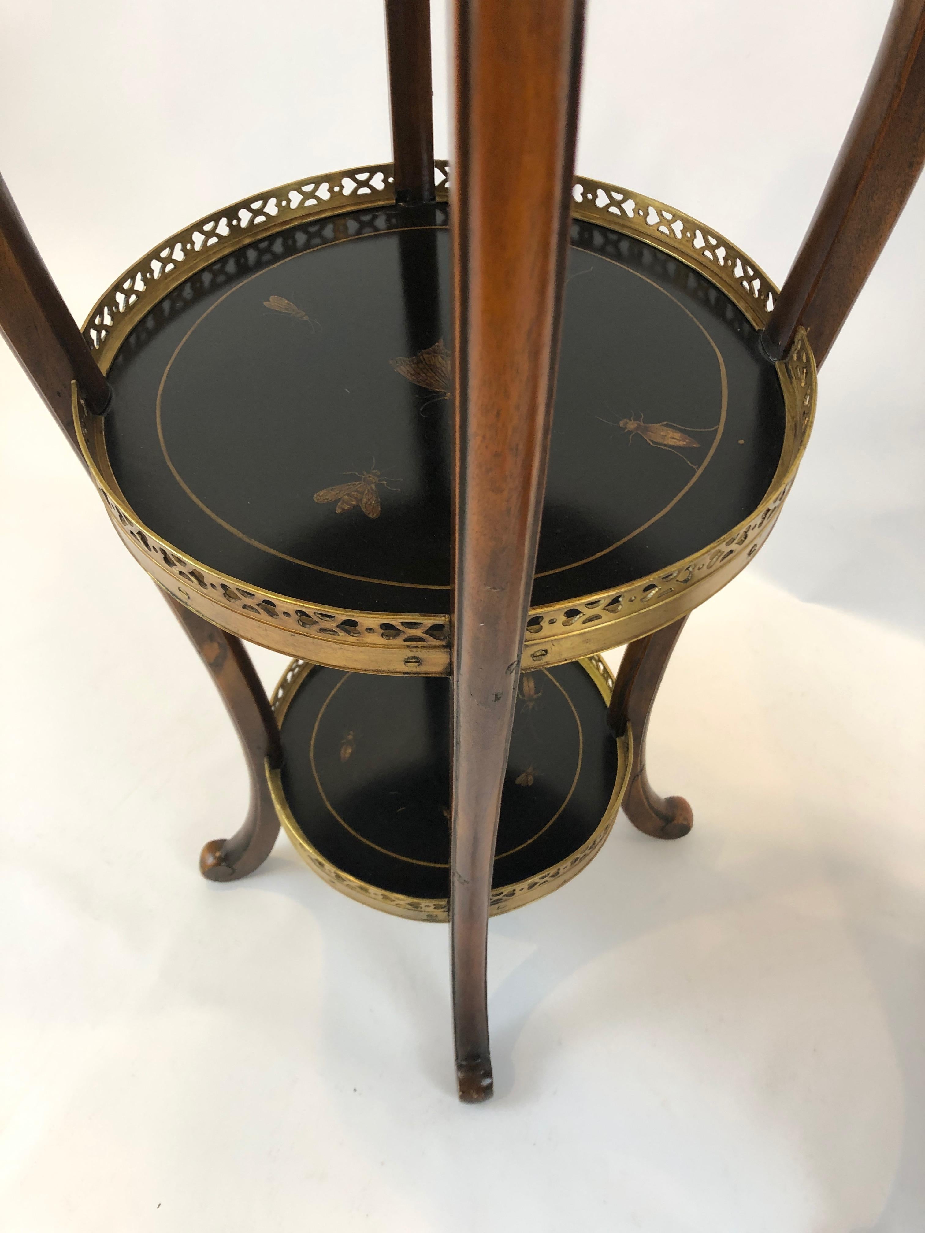 Pair of Dramatic Theodore Alexander Hand Painted Ebonized Wood and Brass Stands 4