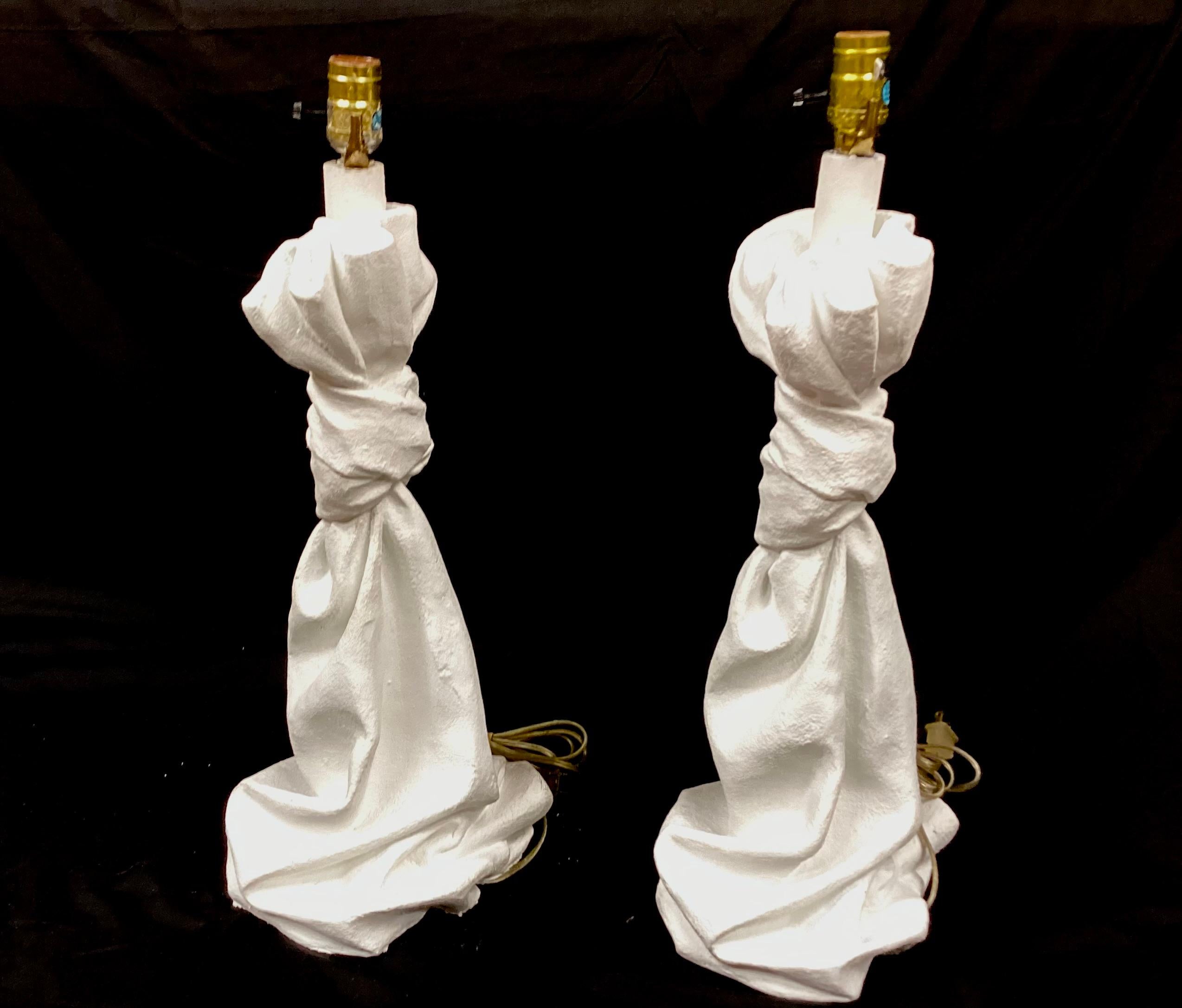 Modern Pair Of Draped Plaster Lamps, Style of John Dickinson