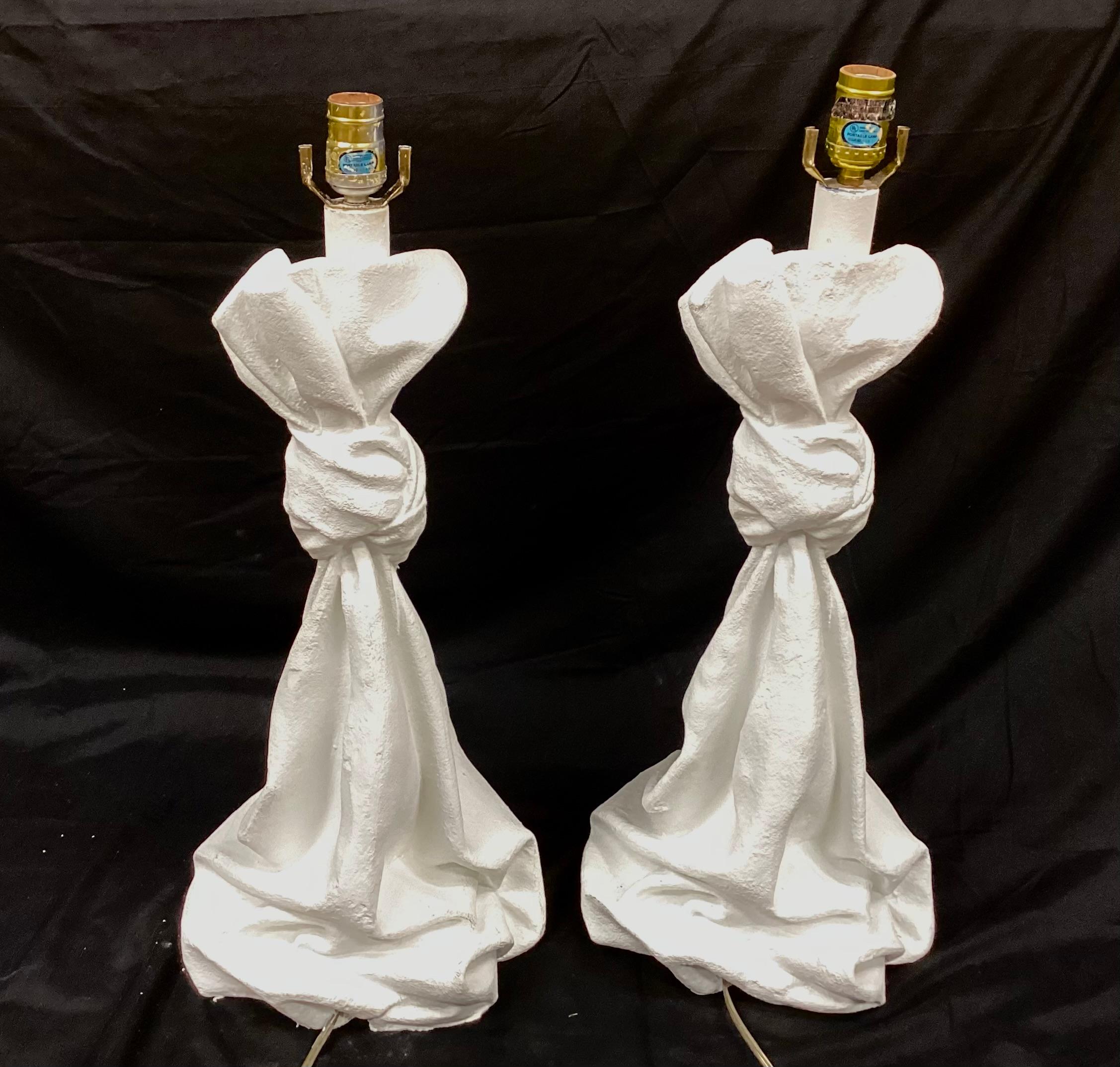 American Pair Of Draped Plaster Lamps, Style of John Dickinson