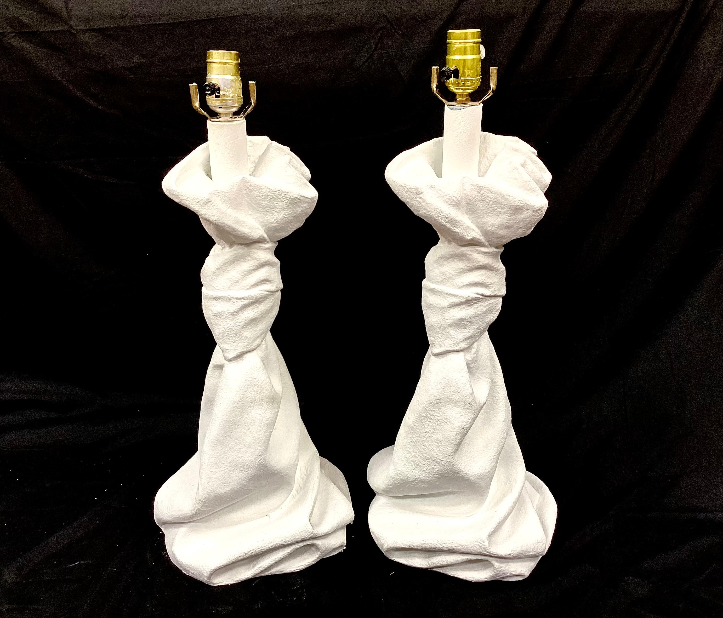 Pair Of Draped Plaster Lamps, Style of John Dickinson 1