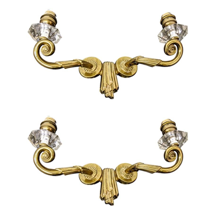 Pair of "Draperie" French Art Deco Wall Sconces signed by Jules Leleu For Sale