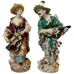 Pair of Dresden Hand Painted Figures of Malabar Musicians, After F.E. Meyer