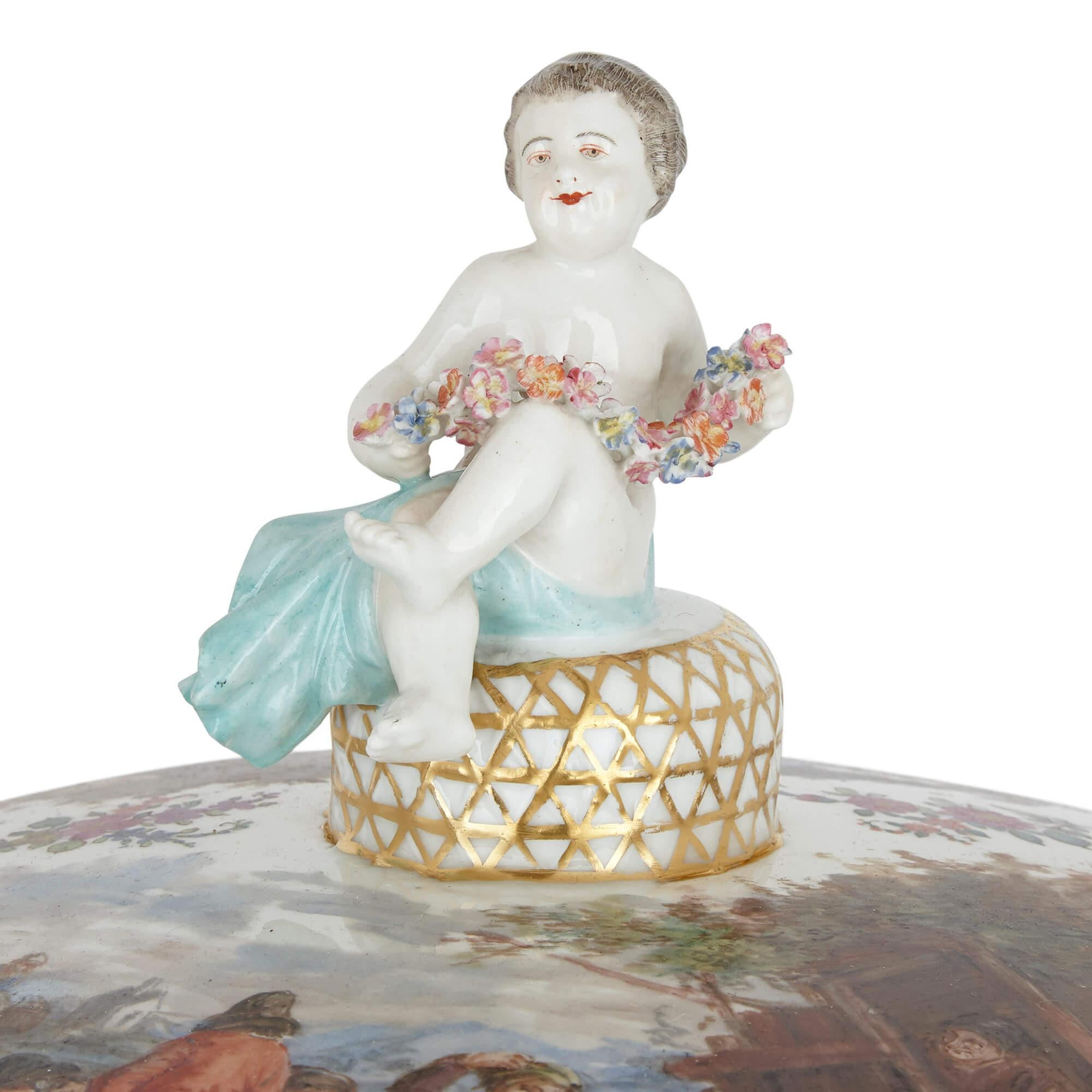 Pair of Dresden Porcelain and Gilt Bronze Vases For Sale 2