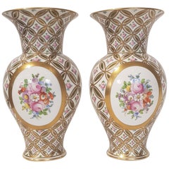 White and pure gold porcelain vases decorated with flowers 1970s Dresden