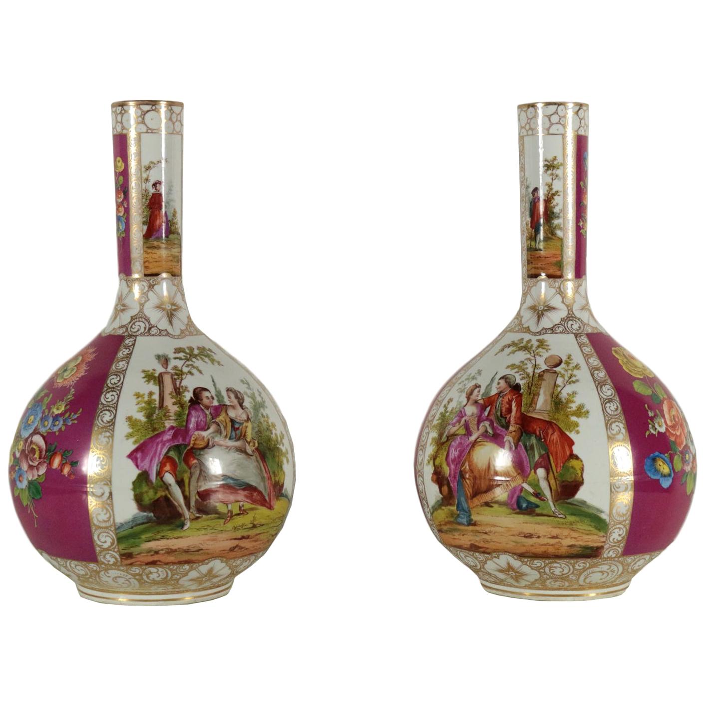 Pair of Dresden Vases Porcelain Germany, 19th Century