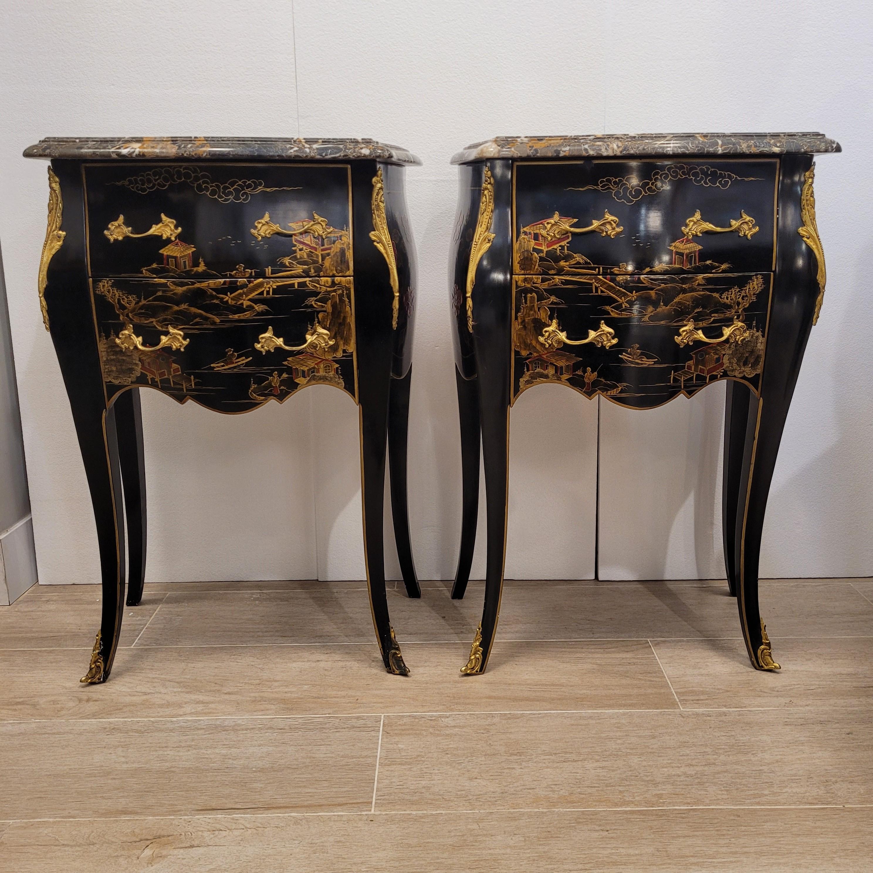 Napoleon III Pair of dressers with Louis XV Style chinoiseries, 1910 – France