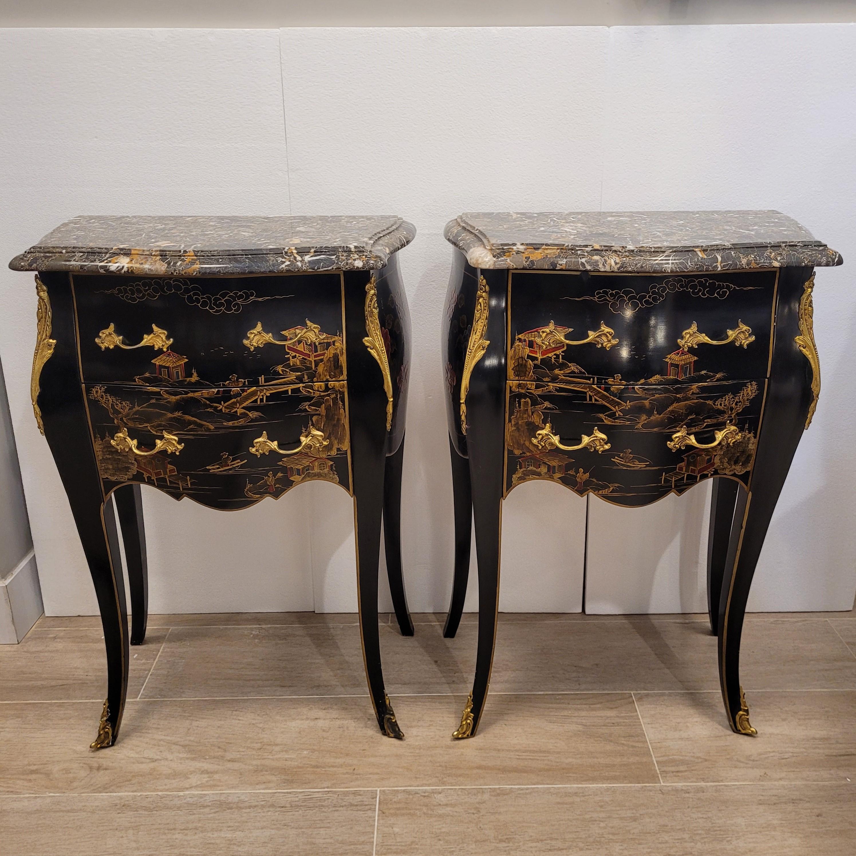 French Pair of dressers with Louis XV Style chinoiseries, 1910 – France