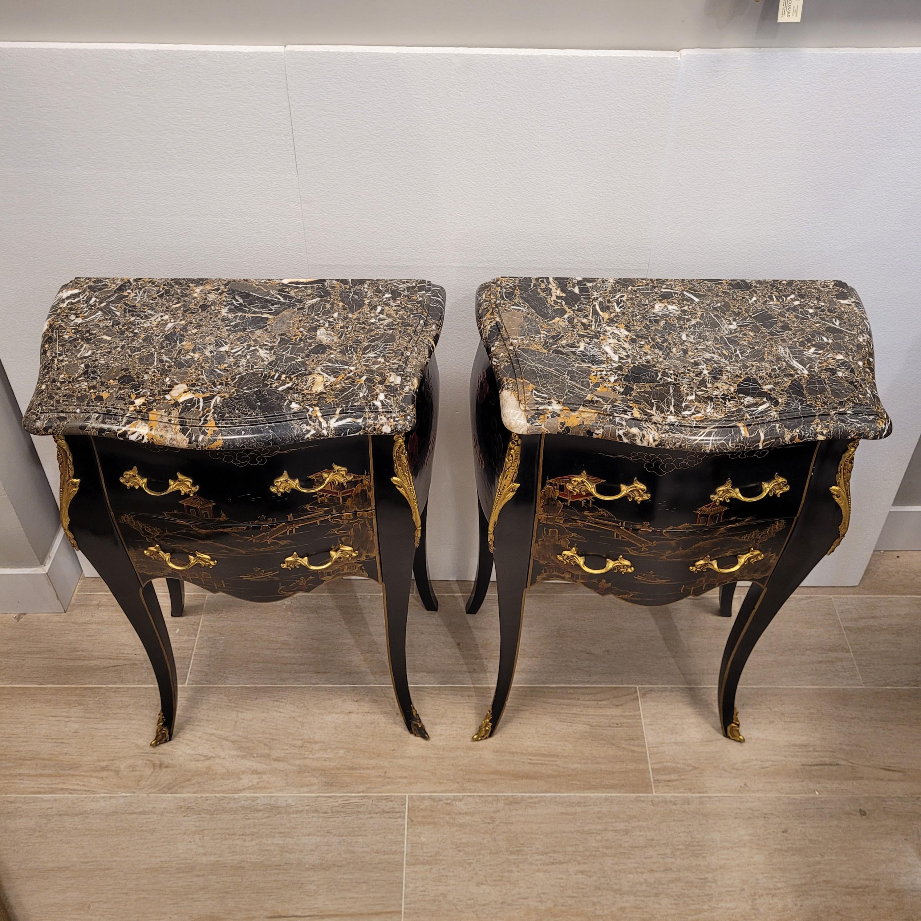 Hand-Crafted Pair of dressers with Louis XV Style chinoiseries, 1910 – France