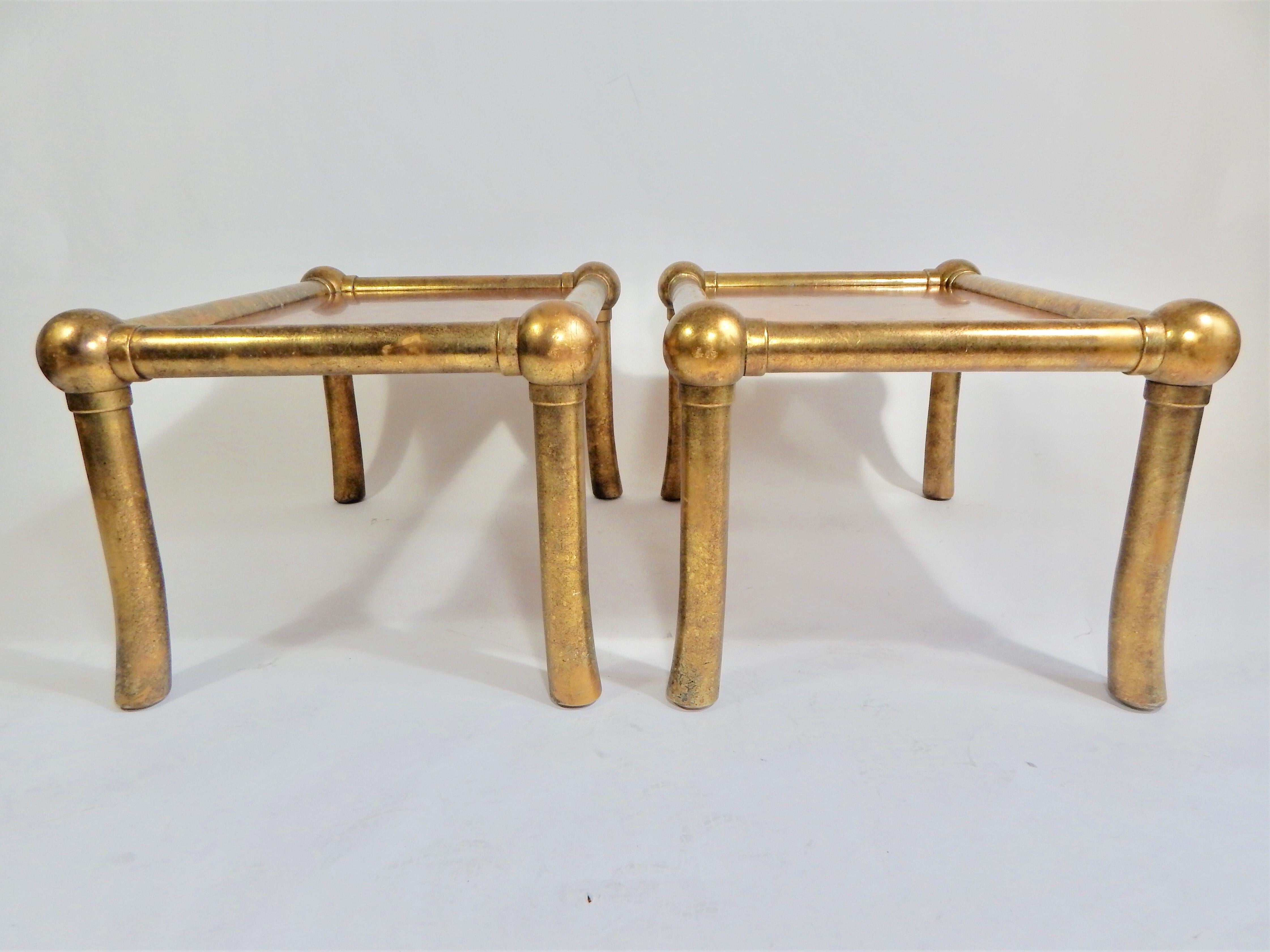 Hollywood Regency Pair of Drexel Burl and Gilt Gold End Tables For Sale