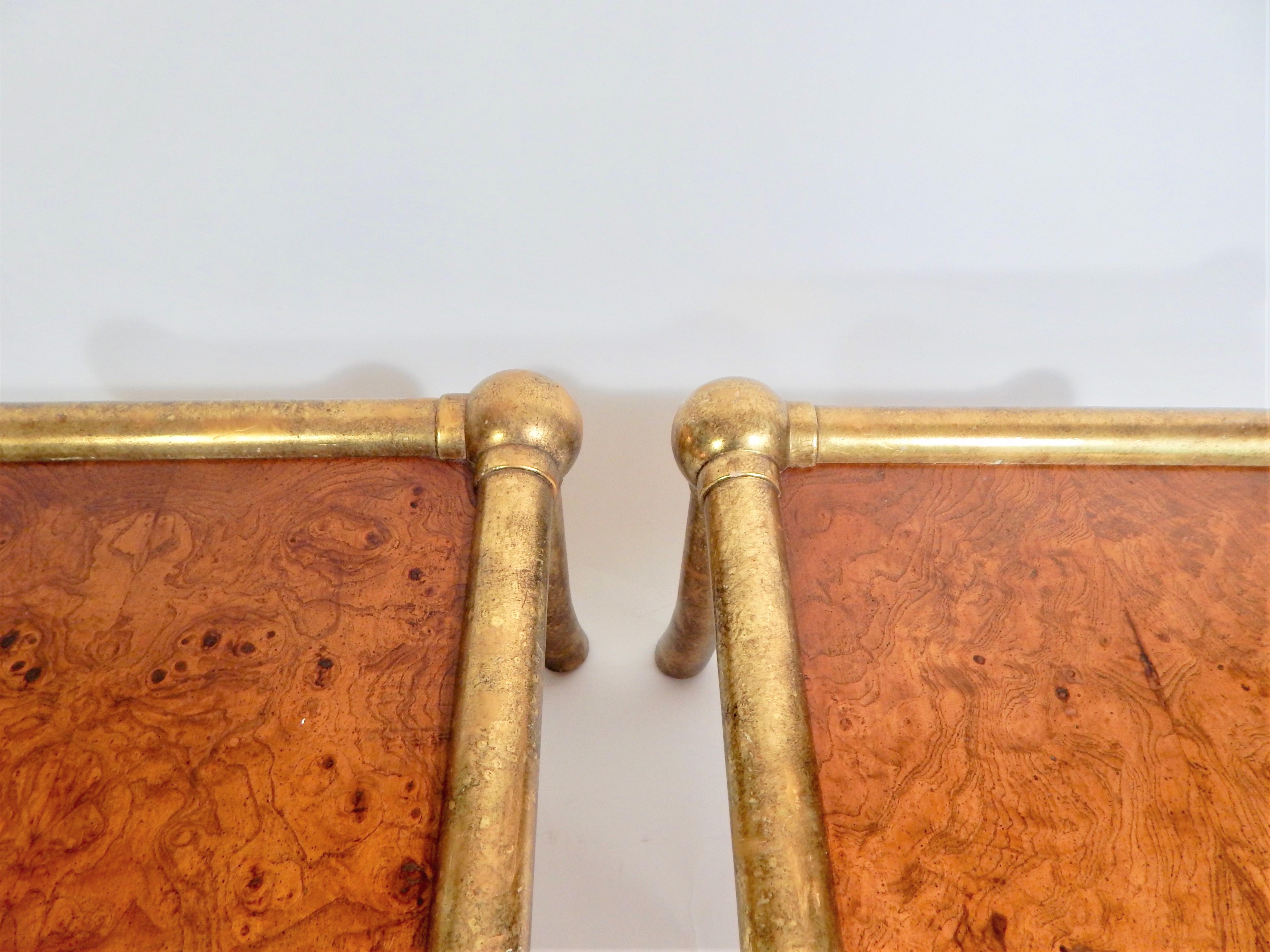 American Pair of Drexel Burl and Gilt Gold End Tables For Sale