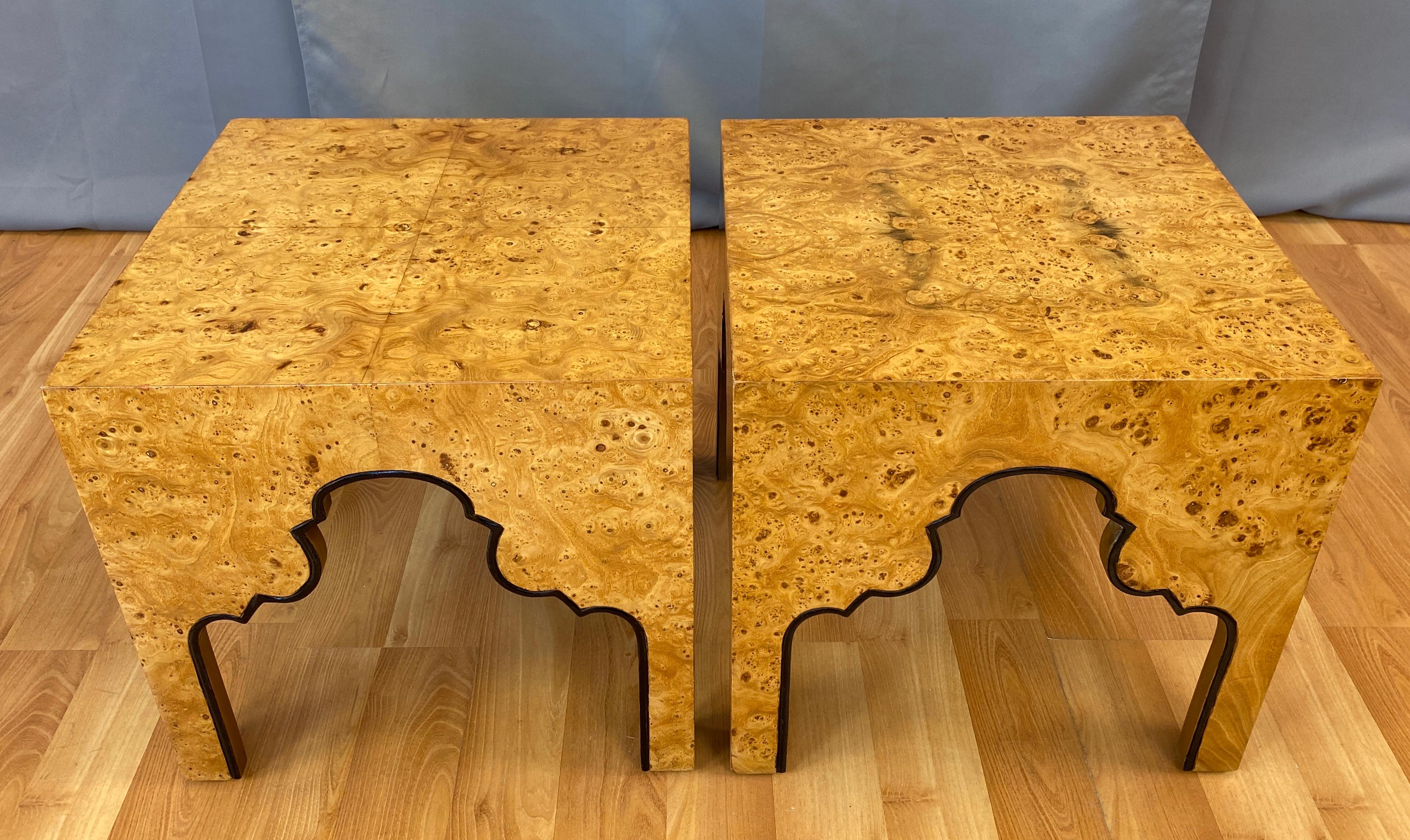 Mid-20th Century Pair of Drexel Burled Carpathian Elm End Tables Repertoire Collection