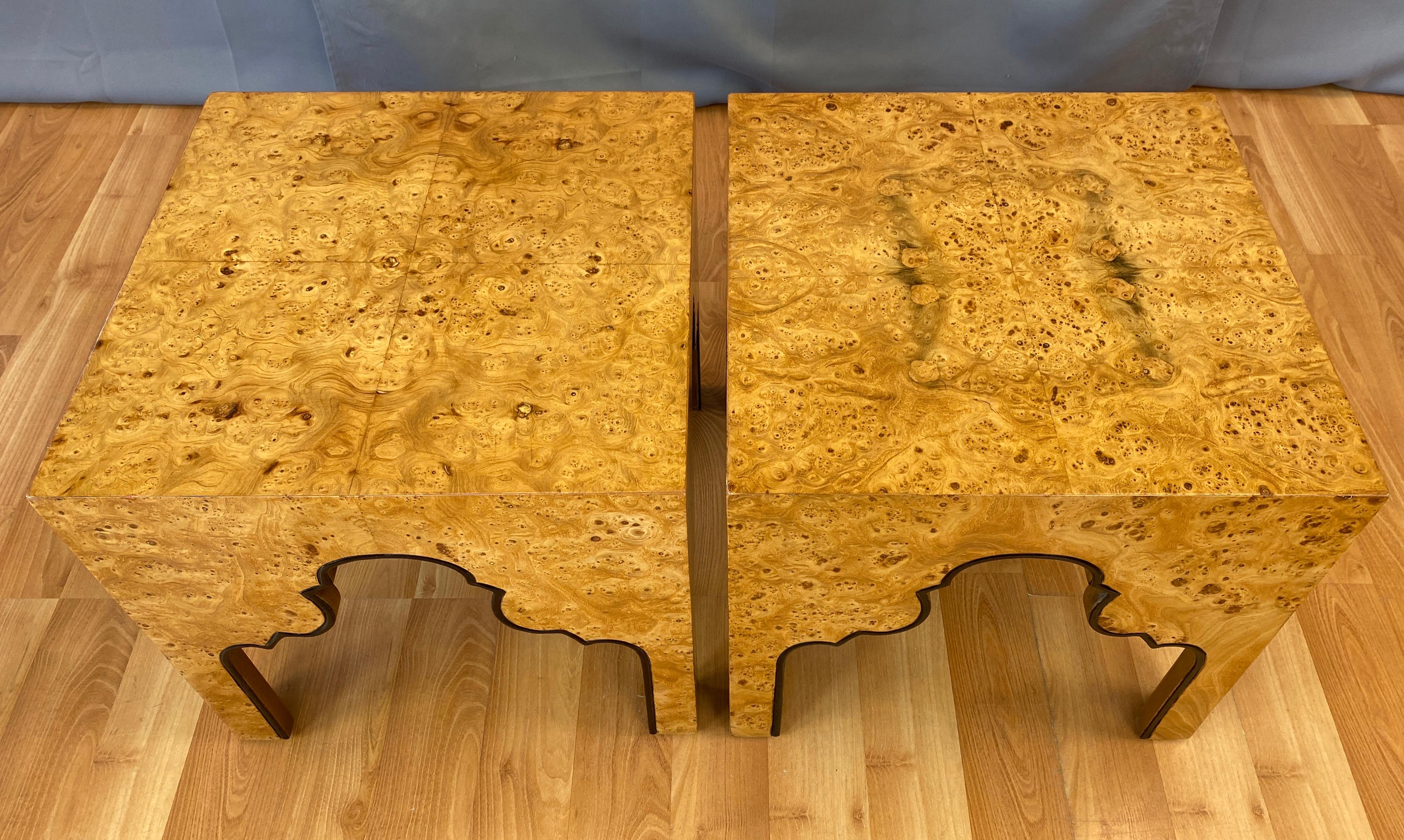 Pair of Drexel Burled Carpathian Elm End Tables Repertoire Collection 1