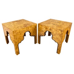 Pair of Drexel Burled Carpathian Elm End Tables Repertoire Collection