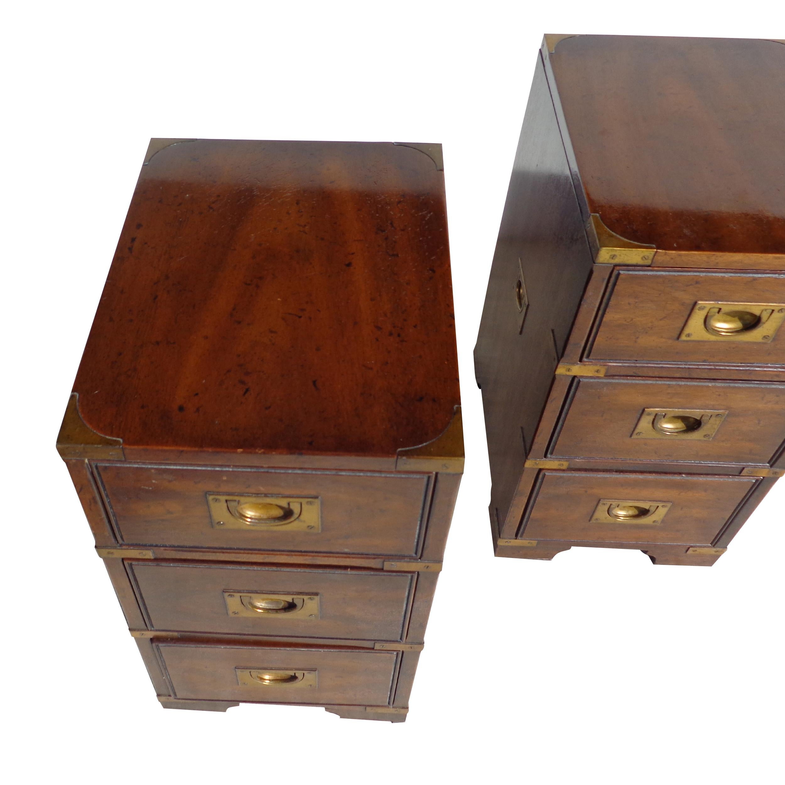 Mid-Century Modern Pair of Drexel Campaign Cabinet Nightstands