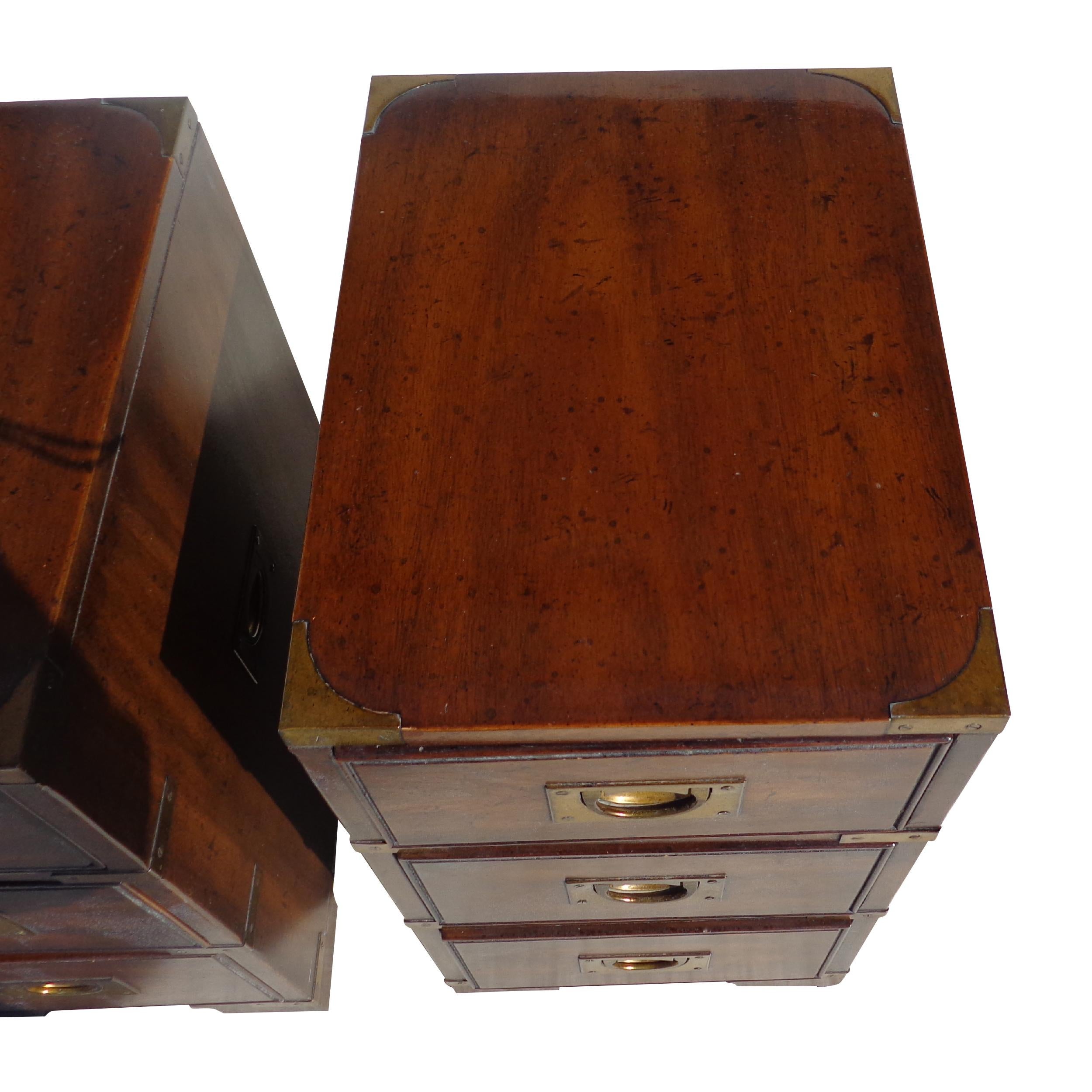 North American Pair of Drexel Campaign Cabinet Nightstands