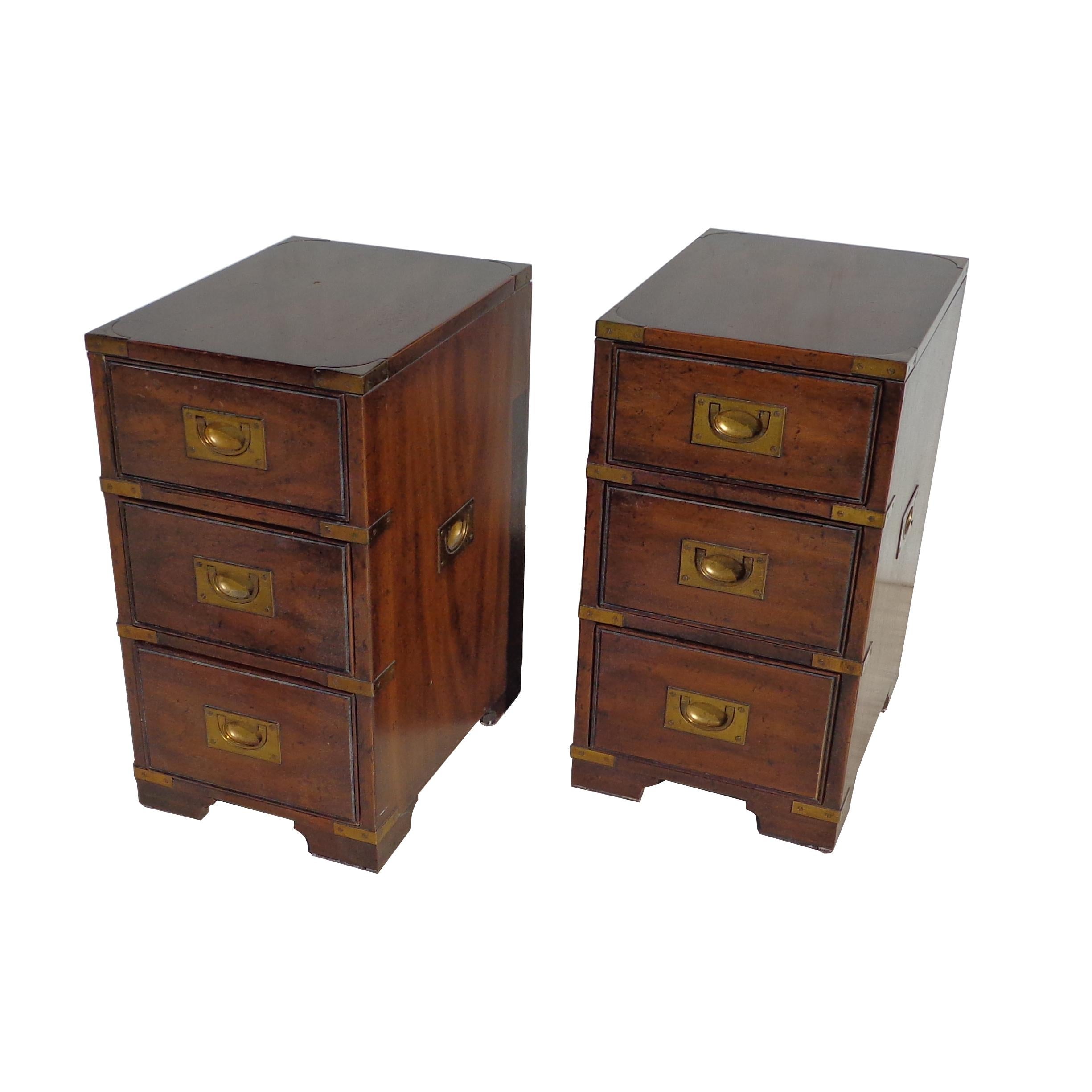 Late 20th Century Pair of Drexel Campaign Cabinet Nightstands
