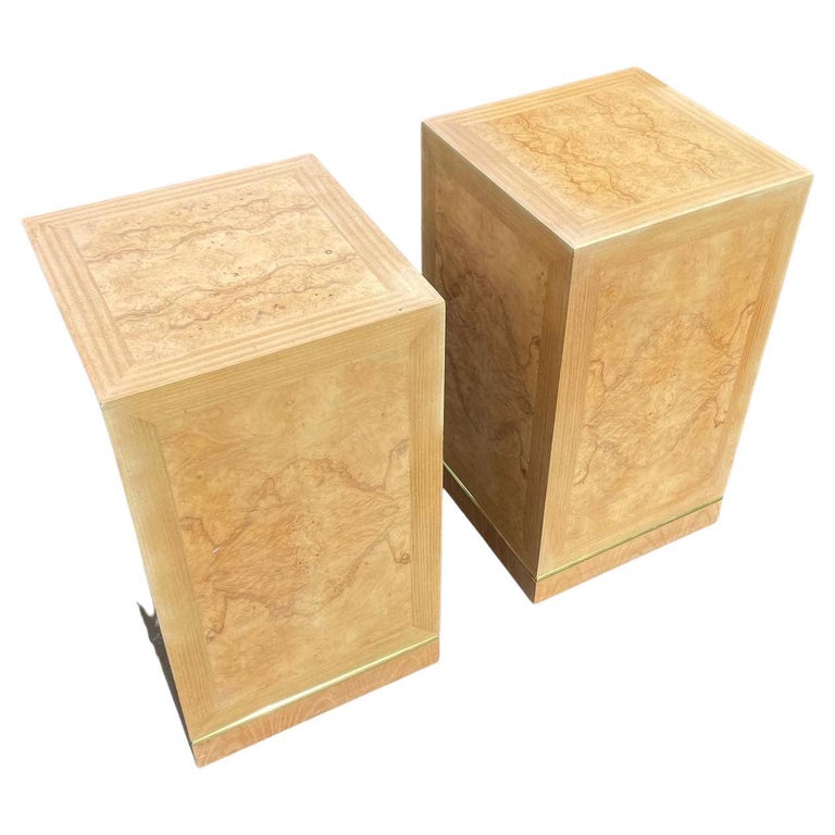 Pair of Drexel Heritage Burl Wood and Brass Pedestal Table Bases For